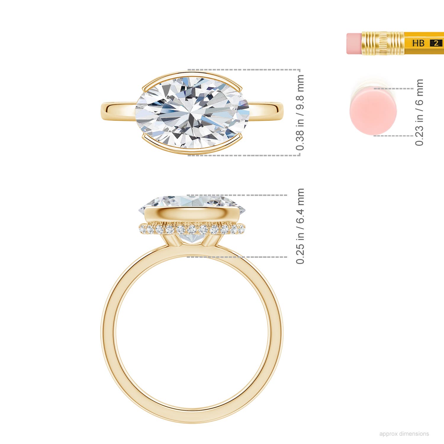 12x8mm FGVS Semi Bezel-Set Oval Lab-Grown Diamond Hidden Halo Engagement Ring in Yellow Gold - ruler