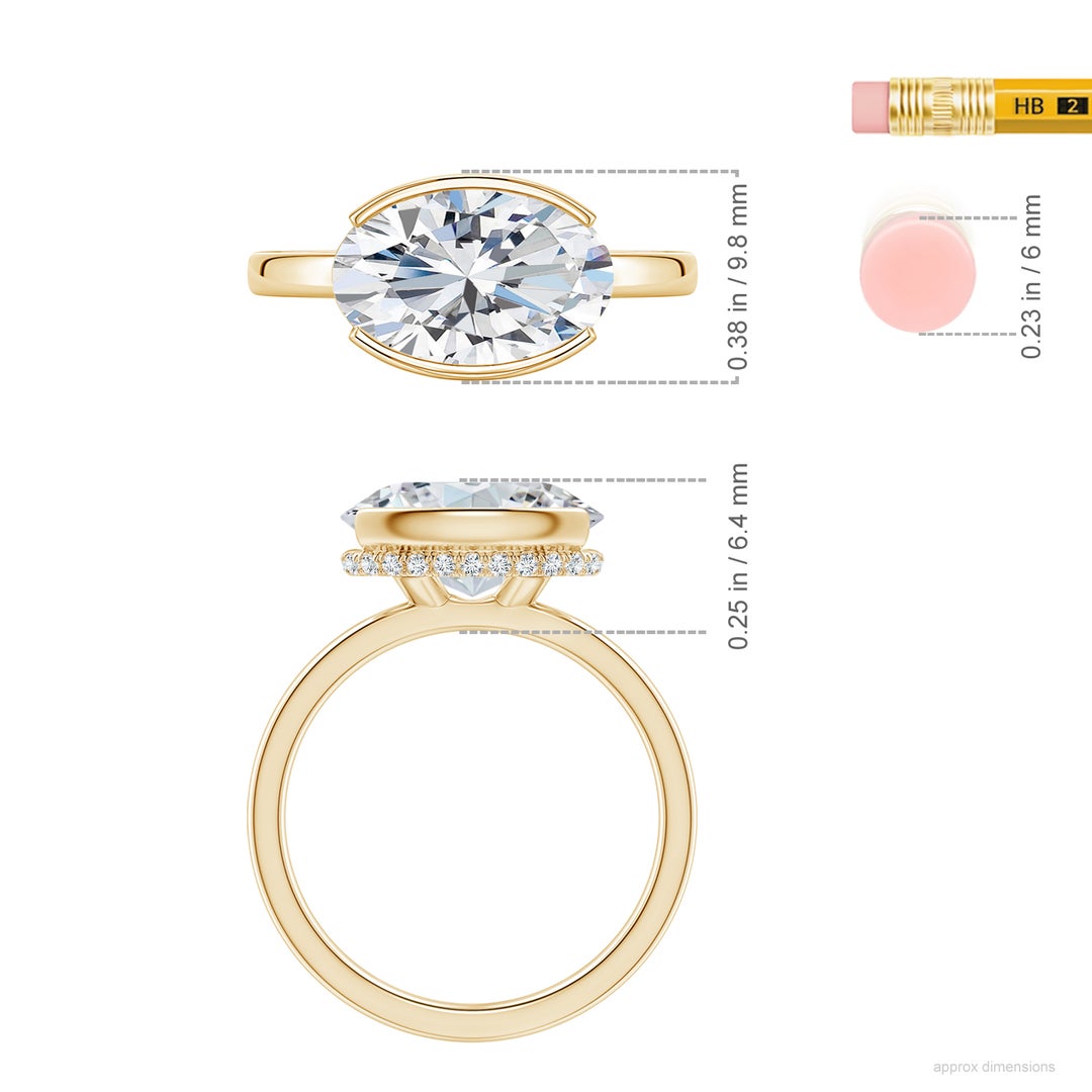12x8mm FGVS Semi Bezel-Set Oval Lab-Grown Diamond Hidden Halo Engagement Ring in Yellow Gold - ruler