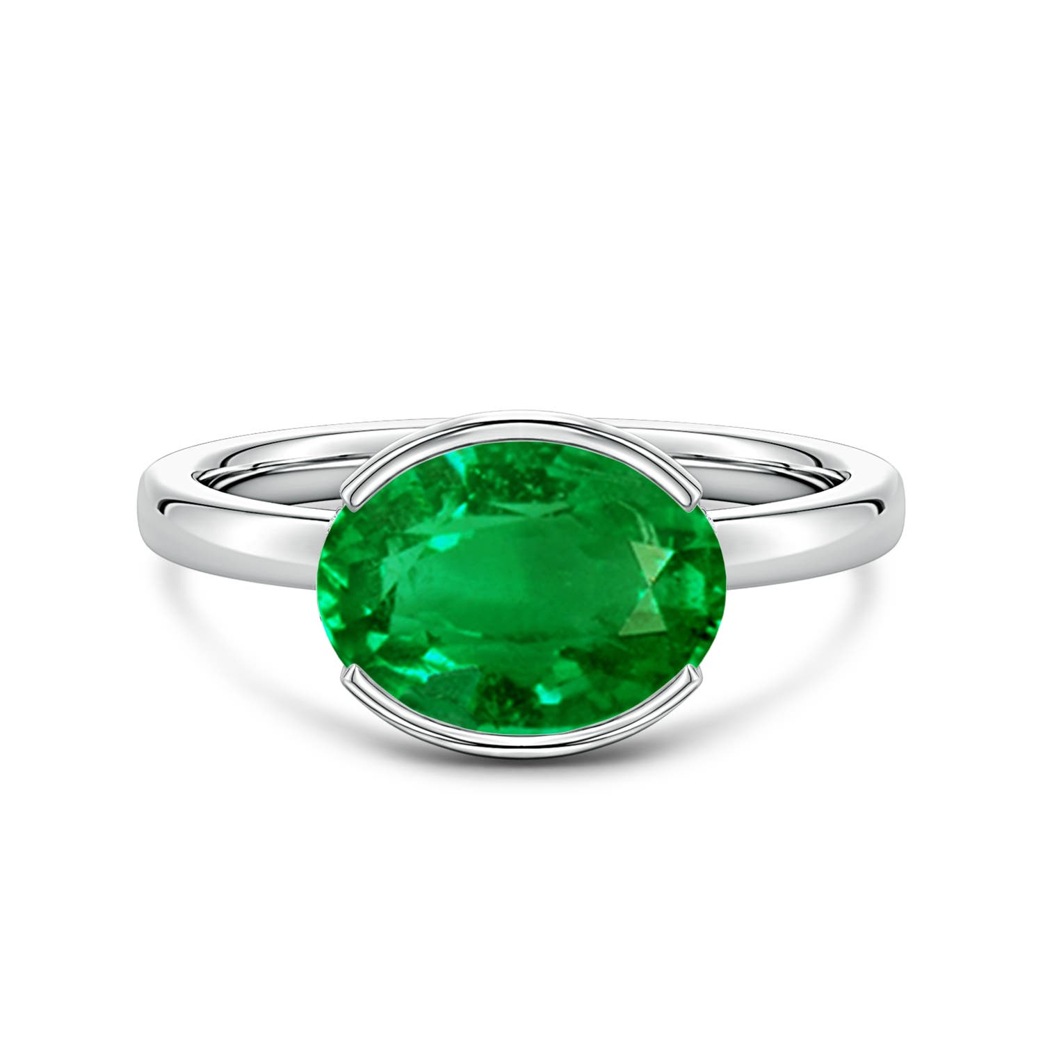 10x8mm Labgrown Semi Bezel-Set Oval Lab-Grown Emerald Hidden Halo Engagement Ring in P950 Platinum