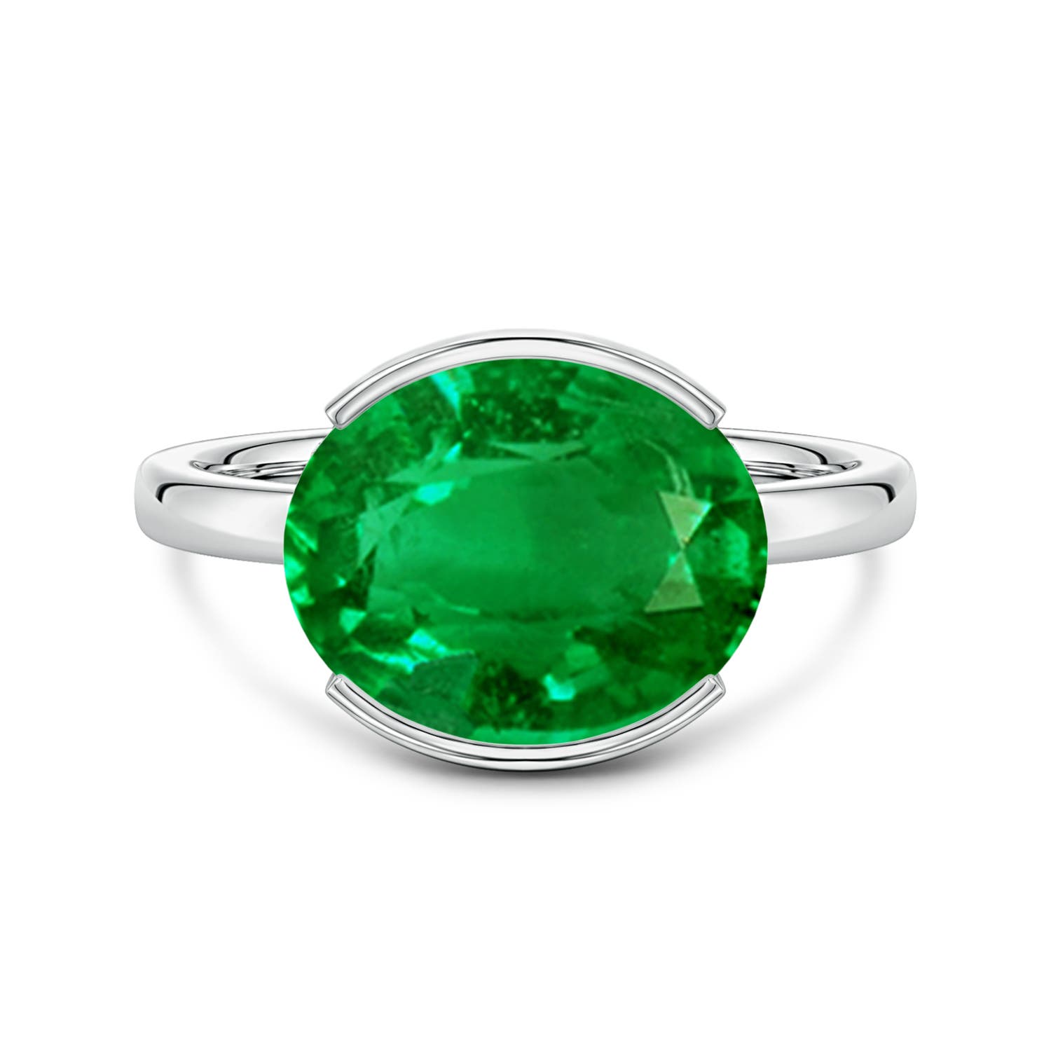 12x10mm Labgrown Semi Bezel-Set Oval Lab-Grown Emerald Hidden Halo Engagement Ring in White Gold
