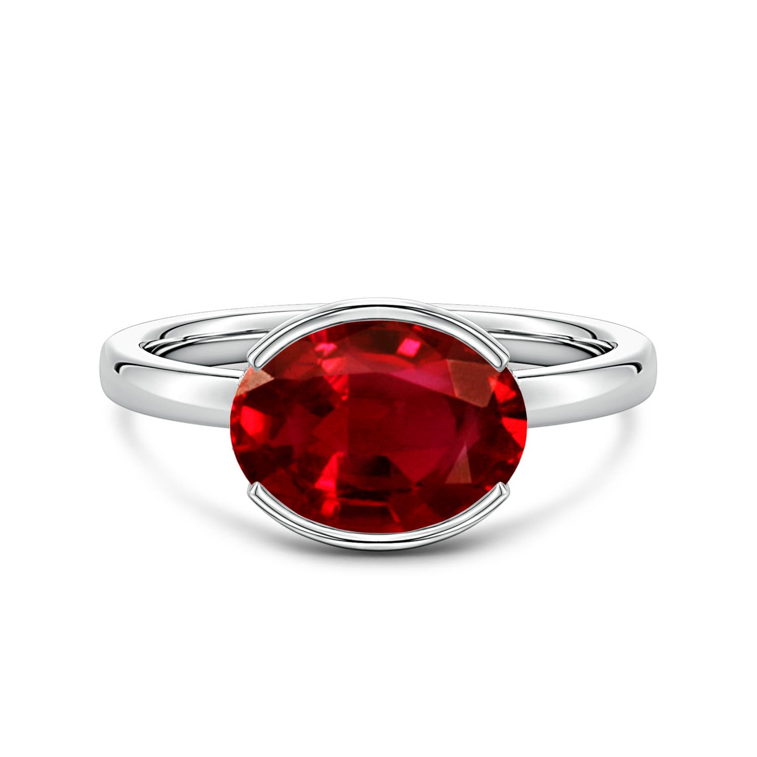 10x8mm Labgrown Semi Bezel-Set Oval Lab-Grown Ruby Hidden Halo Engagement Ring in White Gold
