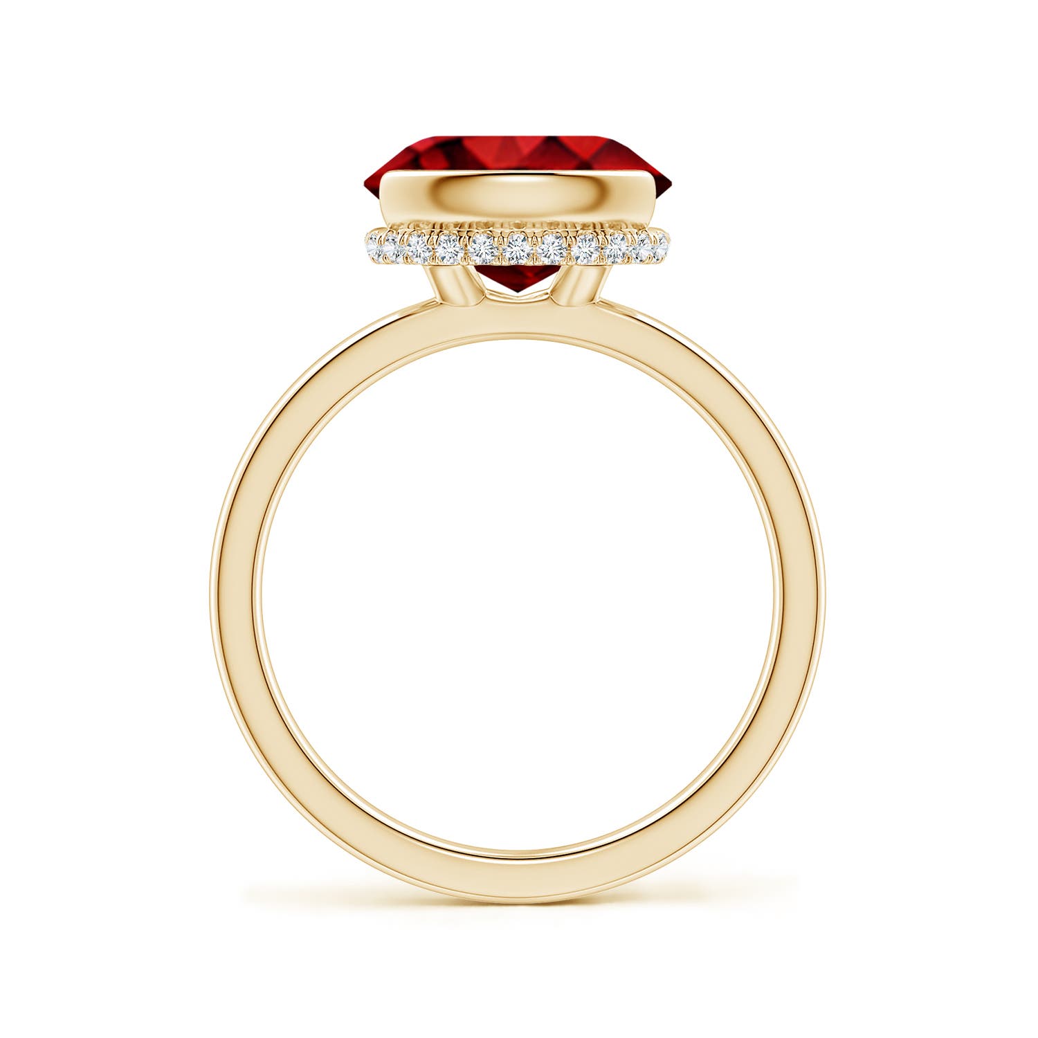 10x8mm Labgrown Semi Bezel-Set Oval Lab-Grown Ruby Hidden Halo Engagement Ring in Yellow Gold