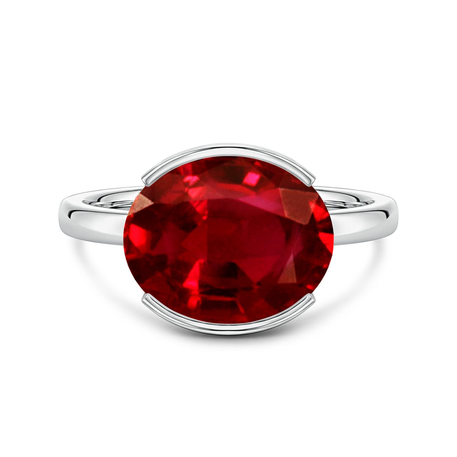 12x10mm Labgrown Semi Bezel-Set Oval Lab-Grown Ruby Hidden Halo Engagement Ring in White Gold