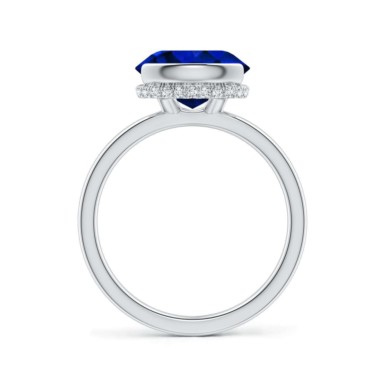 10x8mm Labgrown Semi Bezel-Set Oval Lab-Grown Blue Sapphire Hidden Halo Engagement Ring in 18K White Gold