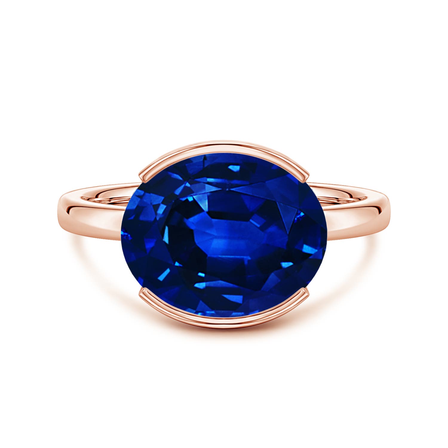 12x10mm Labgrown Semi Bezel-Set Oval Lab-Grown Blue Sapphire Hidden Halo Engagement Ring in 18K Rose Gold
