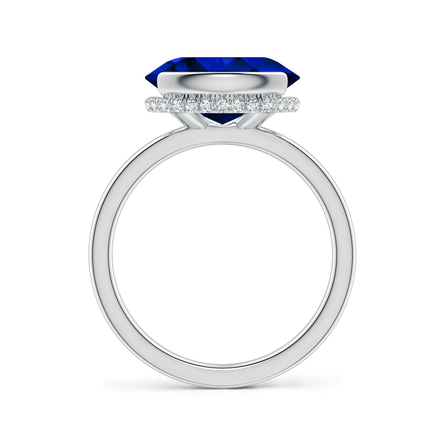 12x10mm Labgrown Semi Bezel-Set Oval Lab-Grown Blue Sapphire Hidden Halo Engagement Ring in White Gold - side 3