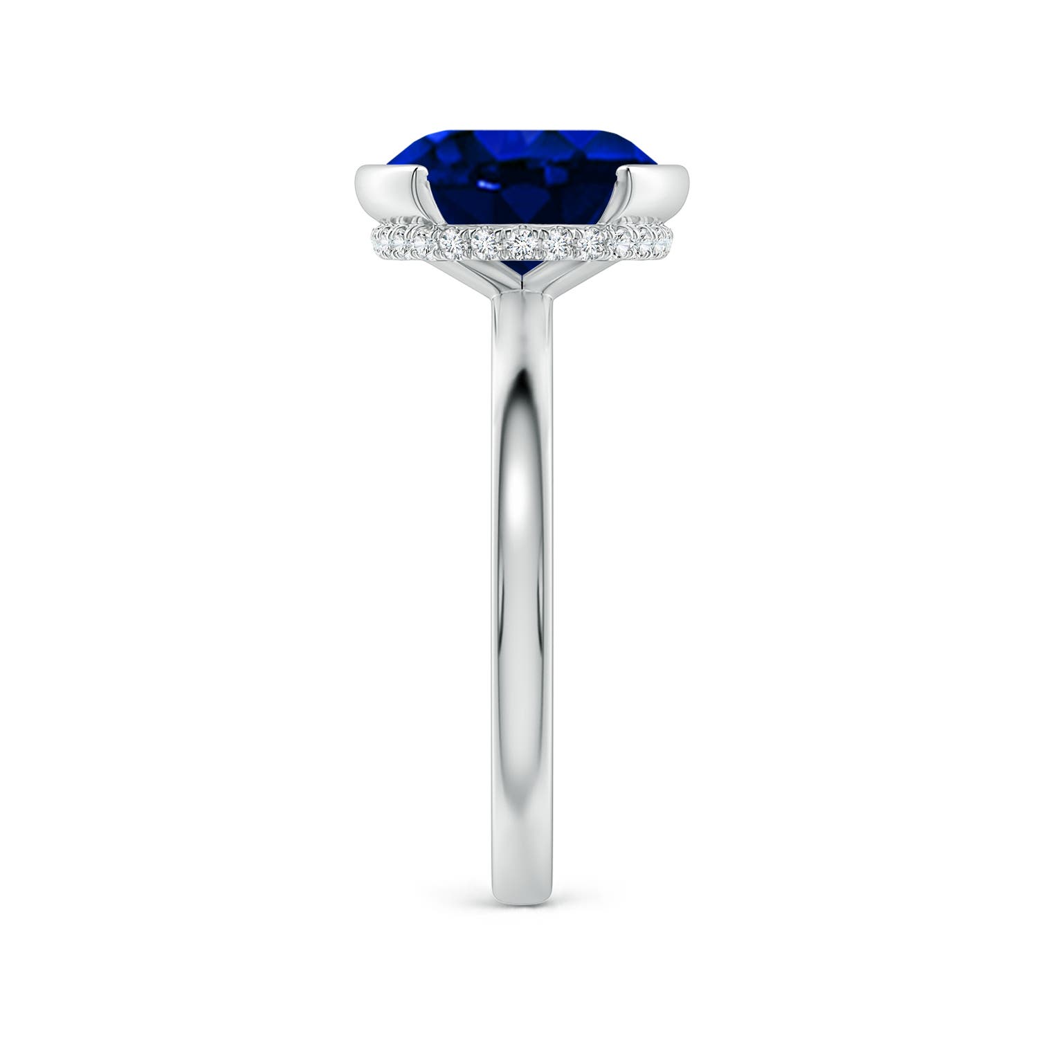 12x10mm Labgrown Semi Bezel-Set Oval Lab-Grown Blue Sapphire Hidden Halo Engagement Ring in White Gold - side 4