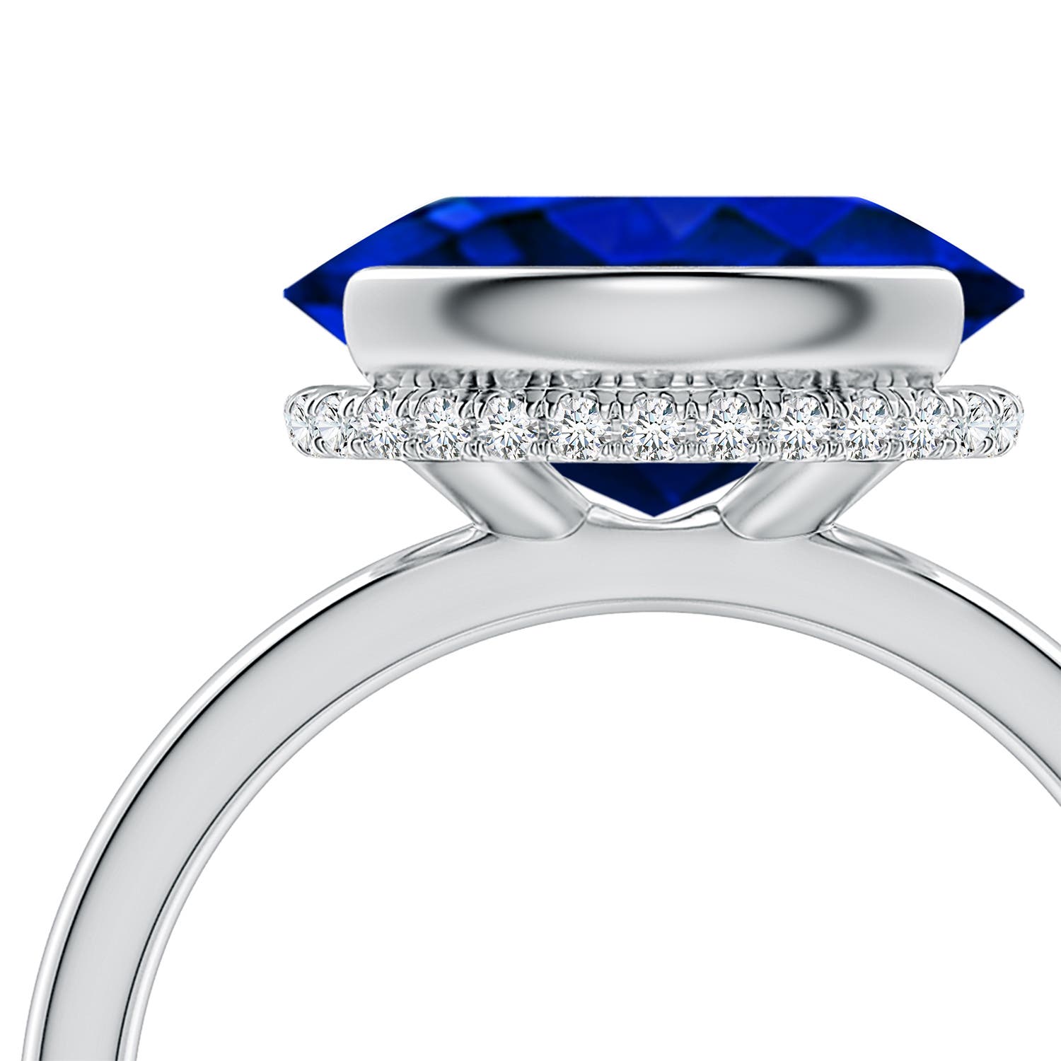 12x10mm Labgrown Semi Bezel-Set Oval Lab-Grown Blue Sapphire Hidden Halo Engagement Ring in White Gold - side 5
