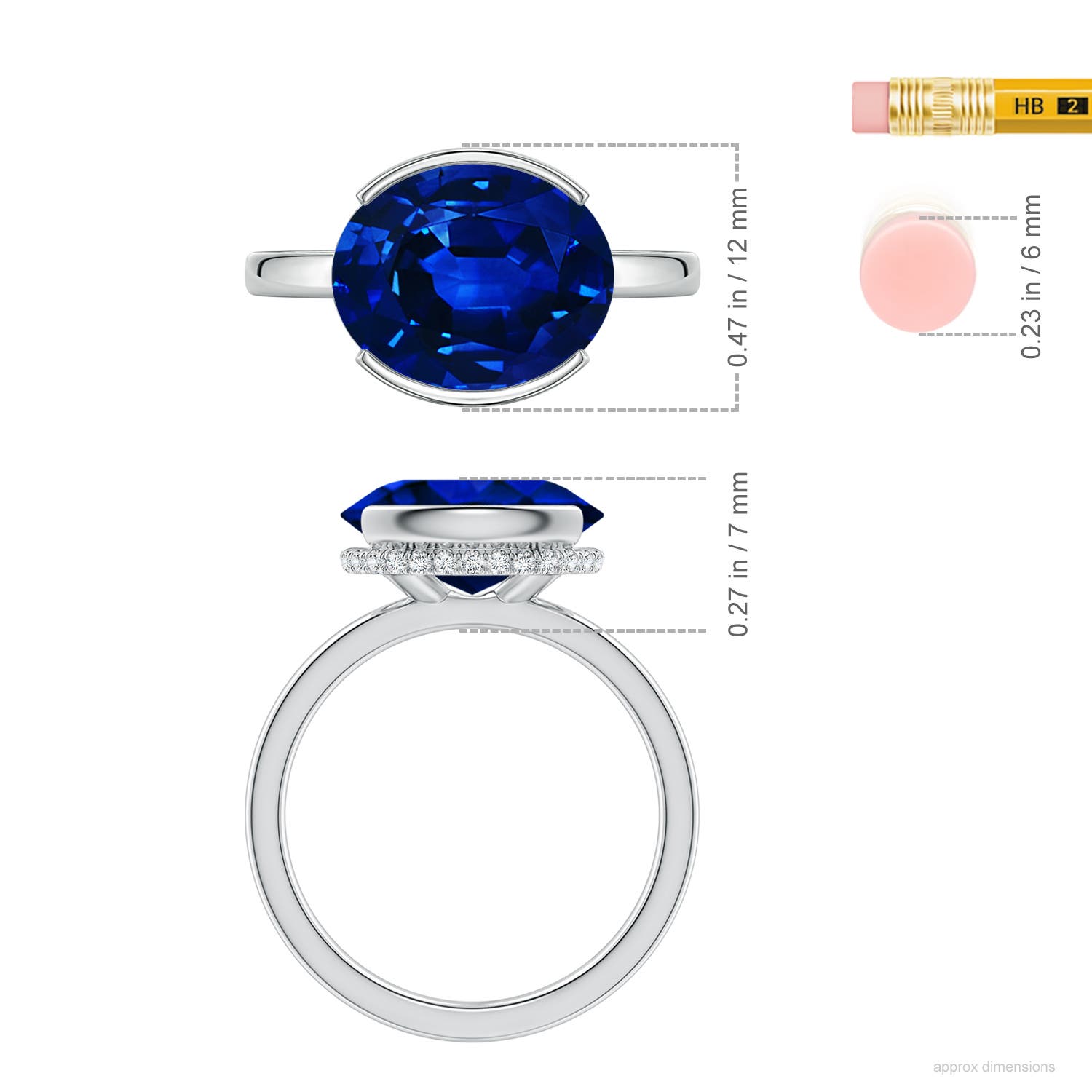 12x10mm Labgrown Semi Bezel-Set Oval Lab-Grown Blue Sapphire Hidden Halo Engagement Ring in White Gold - ruler
