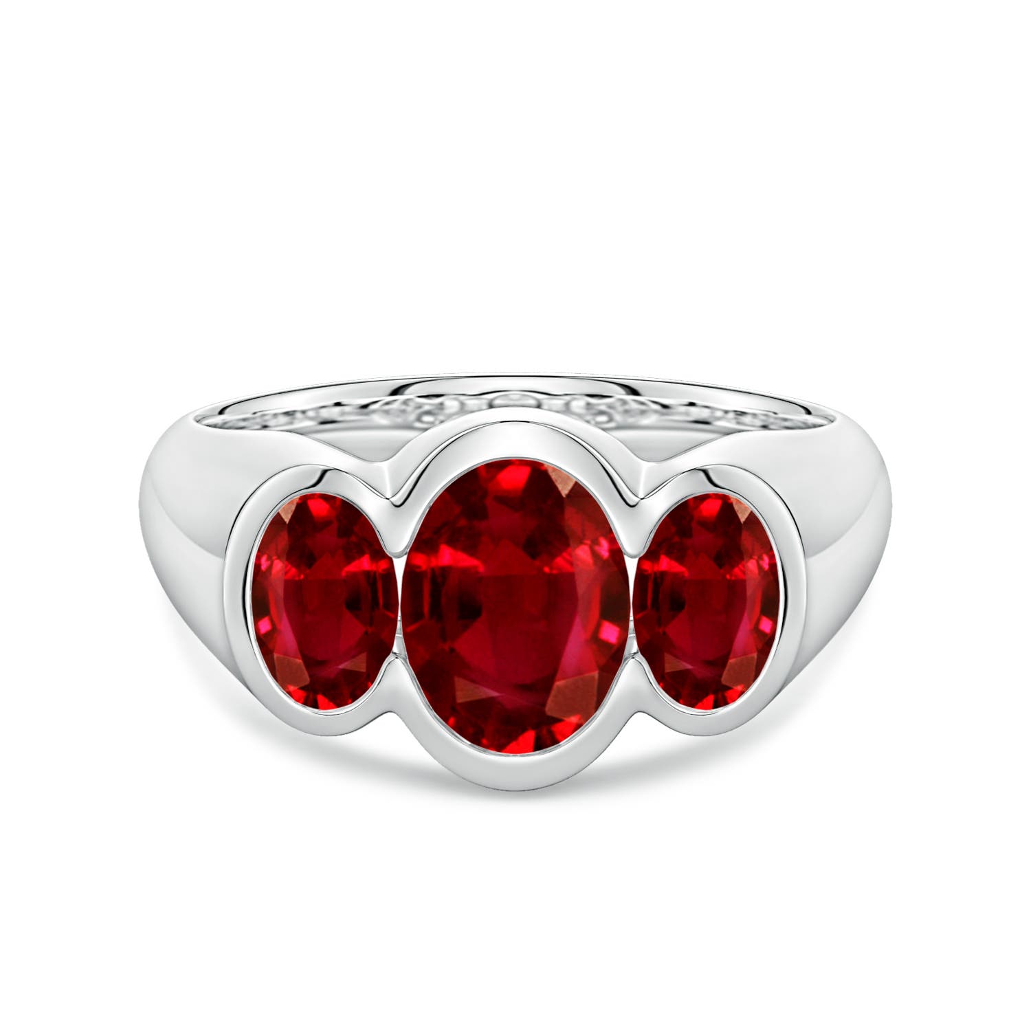 8x6mm Labgrown Flush-Set Oval Lab-Grown Ruby Three-Stone Engagement Ring in 18K White Gold