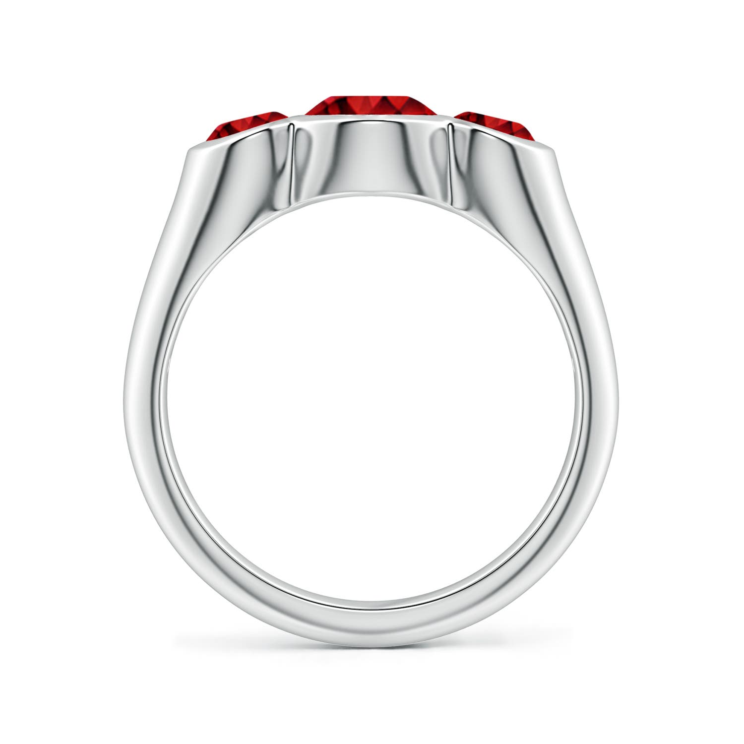 8x6mm Labgrown Flush-Set Oval Lab-Grown Ruby Three-Stone Engagement Ring in 18K White Gold