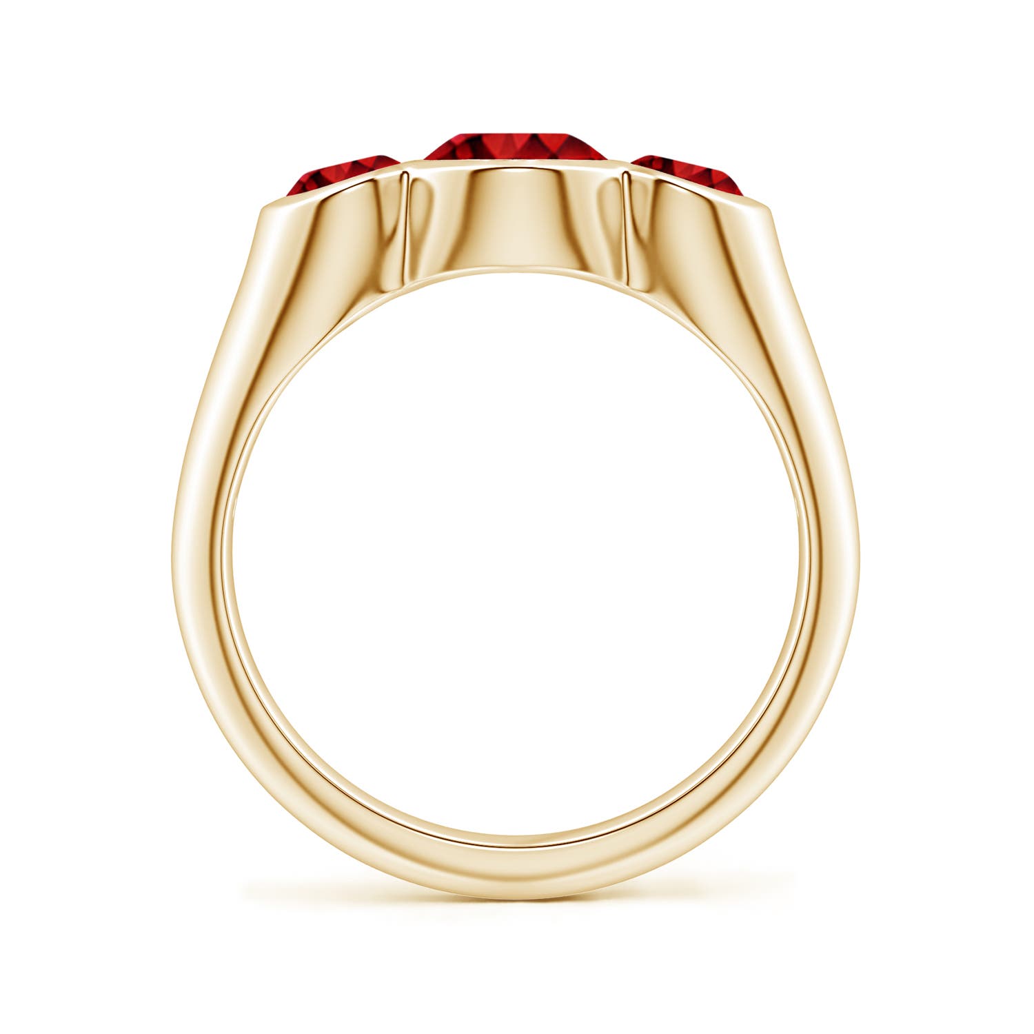 8x6mm Labgrown Flush-Set Oval Lab-Grown Ruby Three-Stone Engagement Ring in 18K Yellow Gold