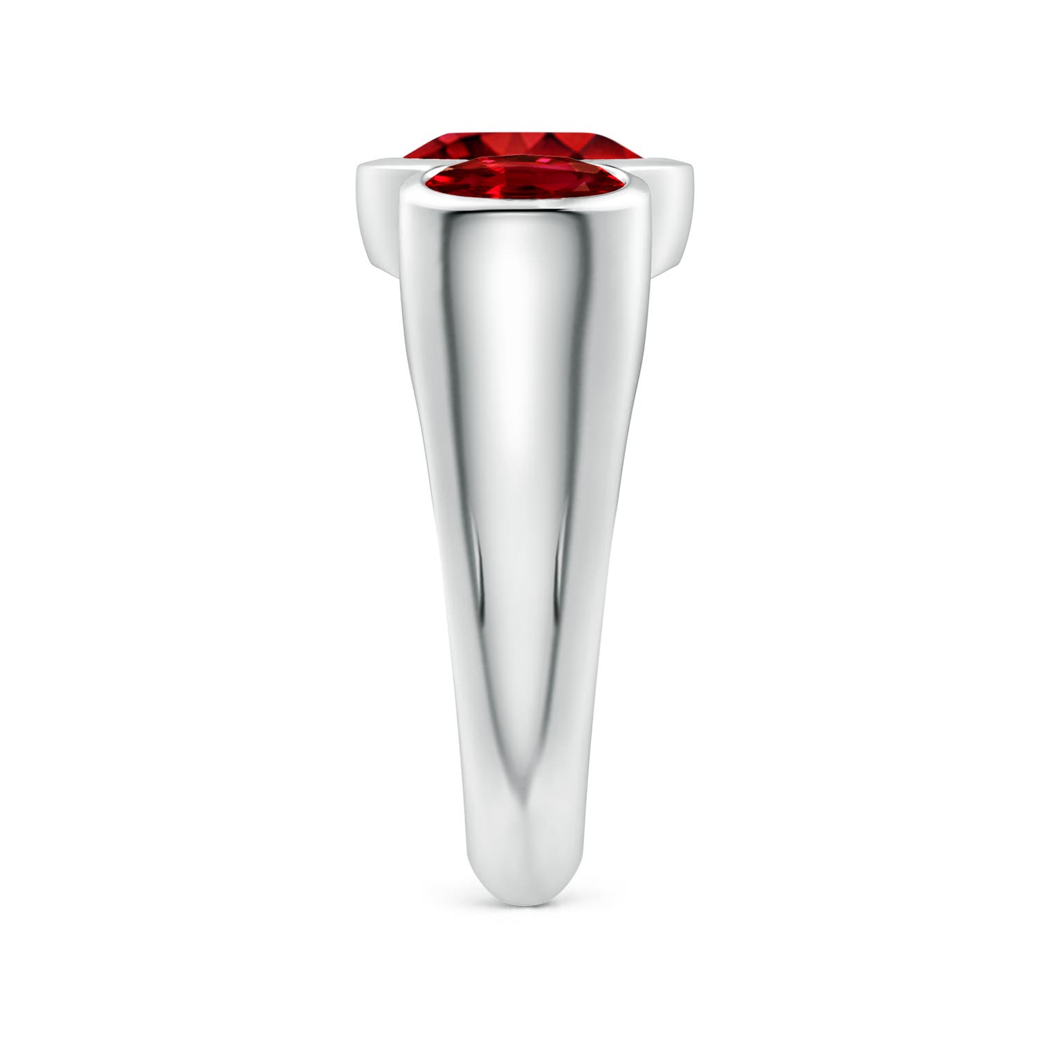 8x6mm Labgrown Flush-Set Oval Lab-Grown Ruby Three-Stone Engagement Ring in White Gold - side 4