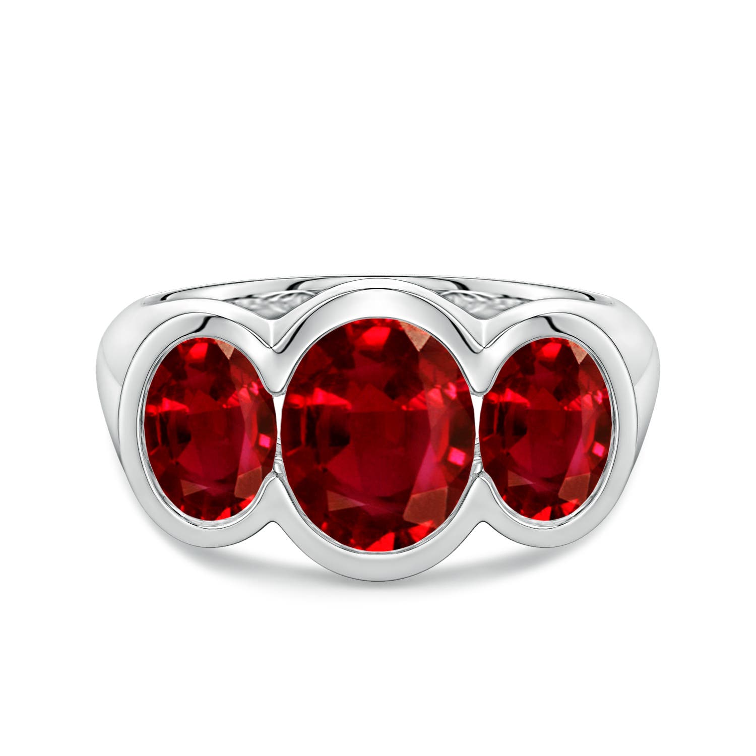9x7mm Labgrown Flush-Set Oval Lab-Grown Ruby Three-Stone Engagement Ring in White Gold