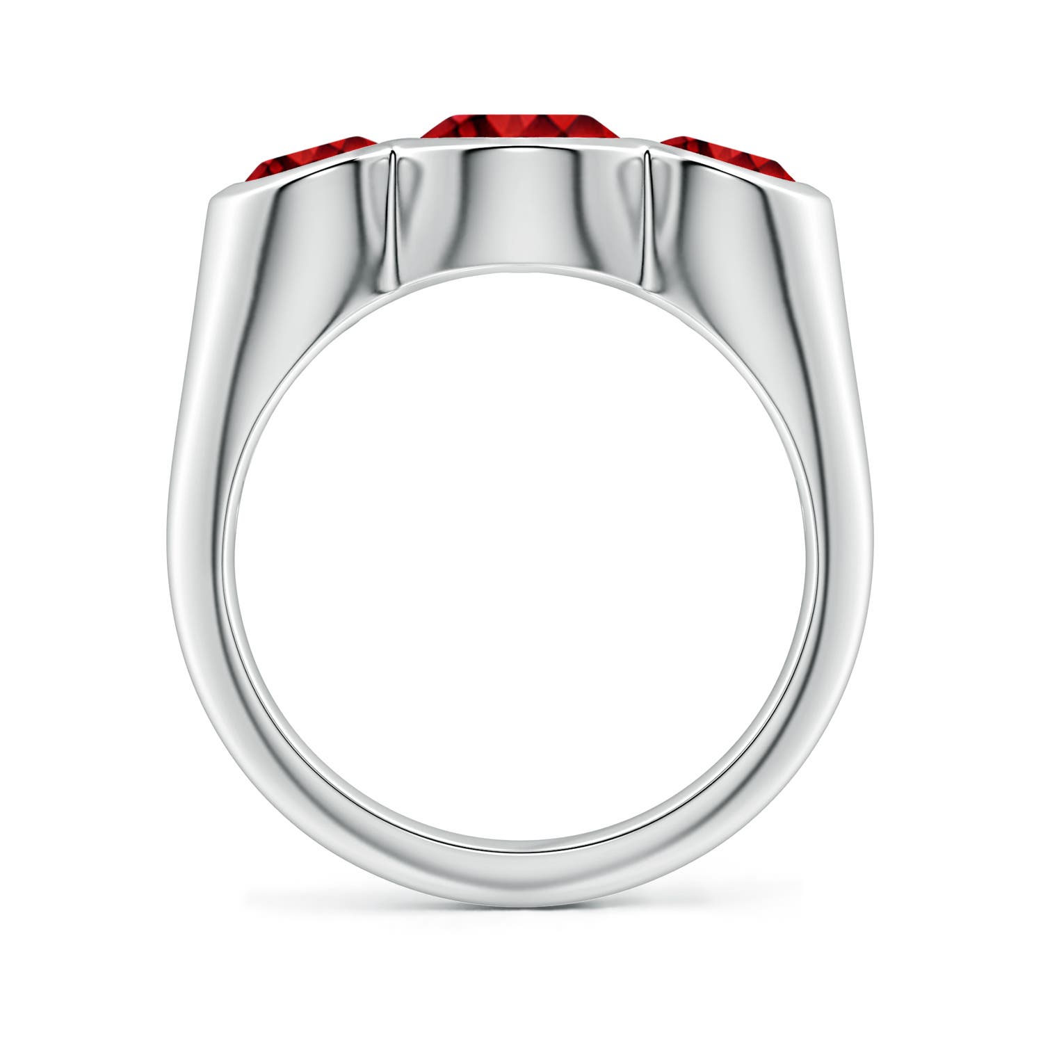 9x7mm Labgrown Flush-Set Oval Lab-Grown Ruby Three-Stone Engagement Ring in White Gold