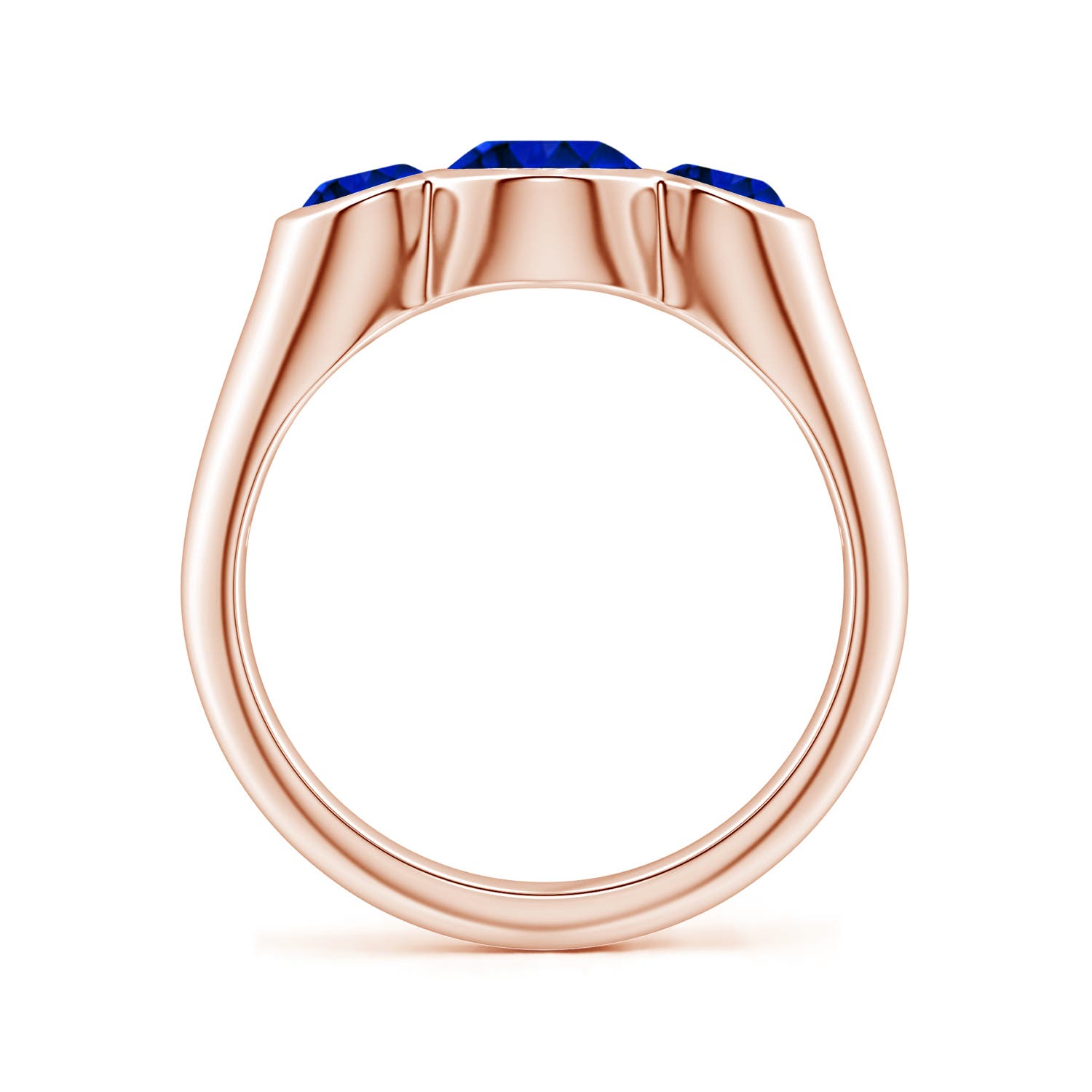 8x6mm Labgrown Flush-Set Oval Lab-Grown Blue Sapphire Three-Stone Engagement Ring in 18K Rose Gold