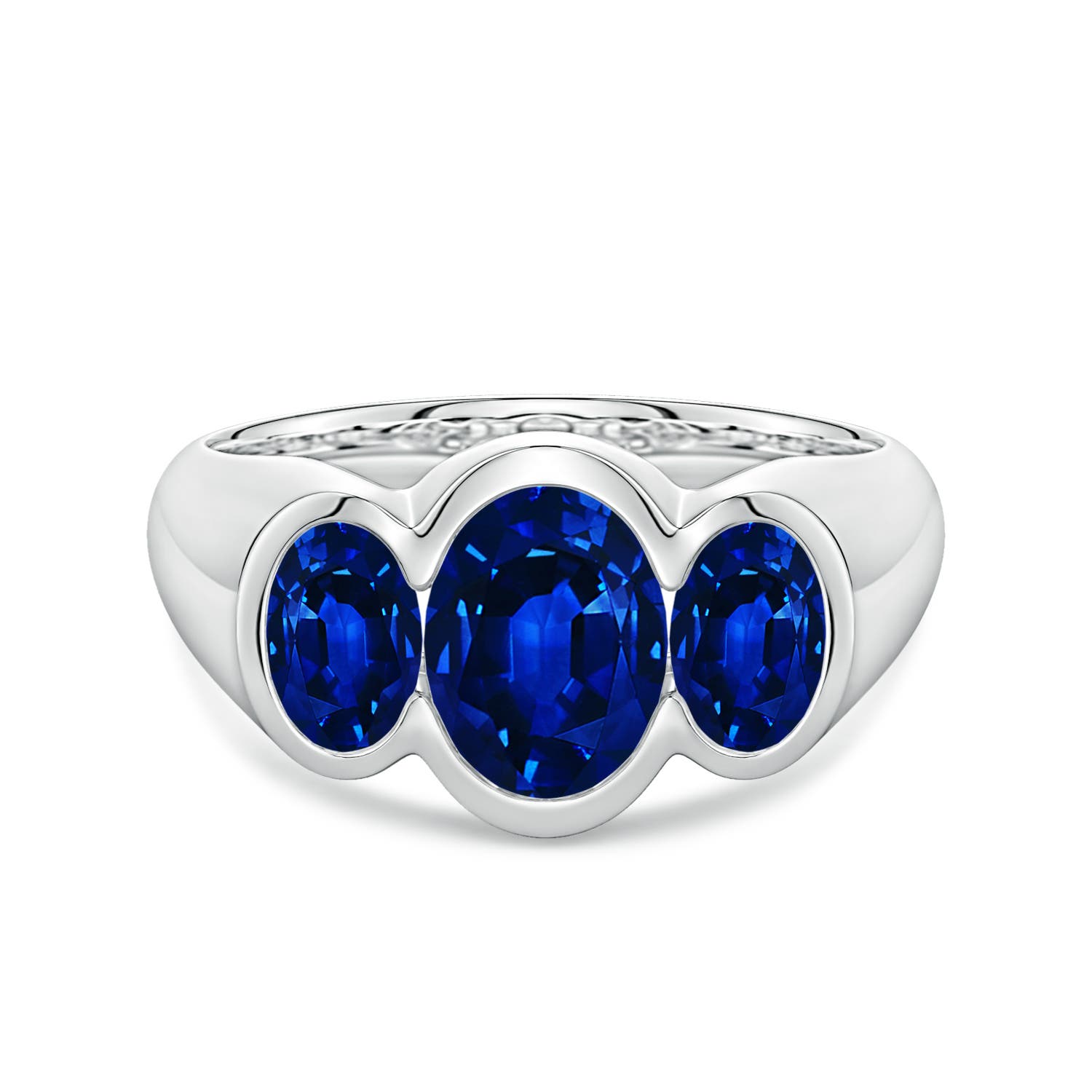 8x6mm Labgrown Flush-Set Oval Lab-Grown Blue Sapphire Three-Stone Engagement Ring in White Gold
