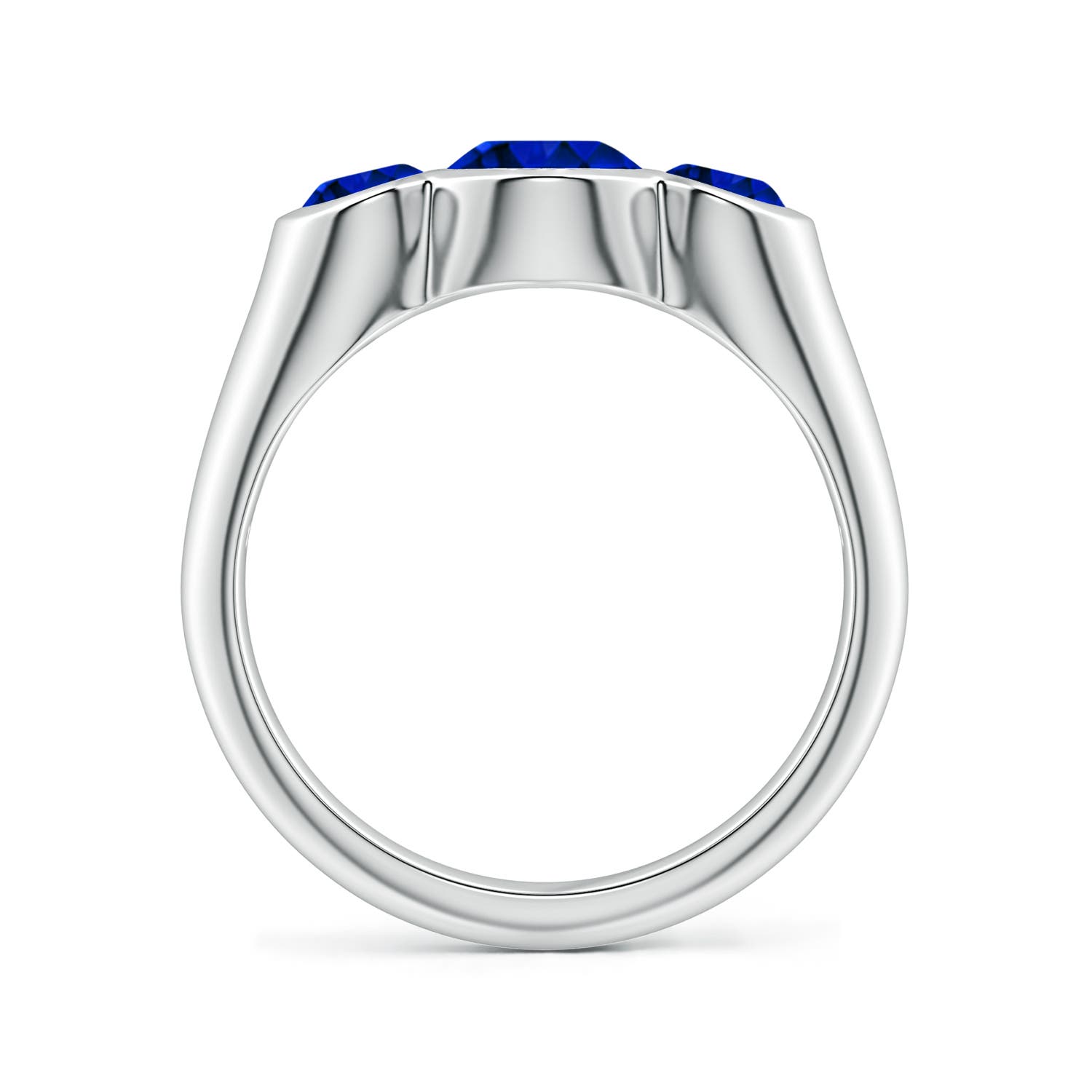 8x6mm Labgrown Flush-Set Oval Lab-Grown Blue Sapphire Three-Stone Engagement Ring in White Gold - side 3