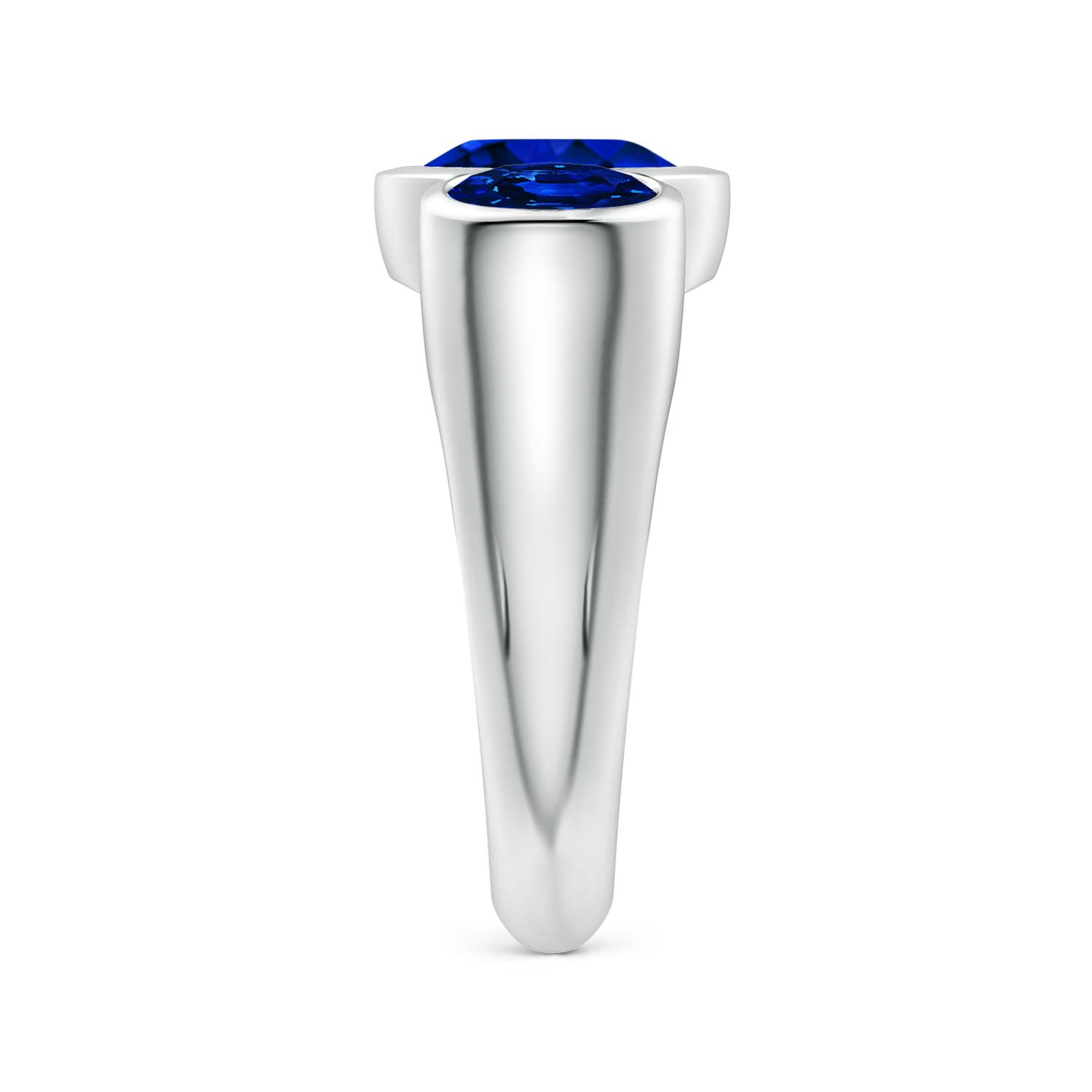 8x6mm Labgrown Flush-Set Oval Lab-Grown Blue Sapphire Three-Stone Engagement Ring in White Gold - side 4
