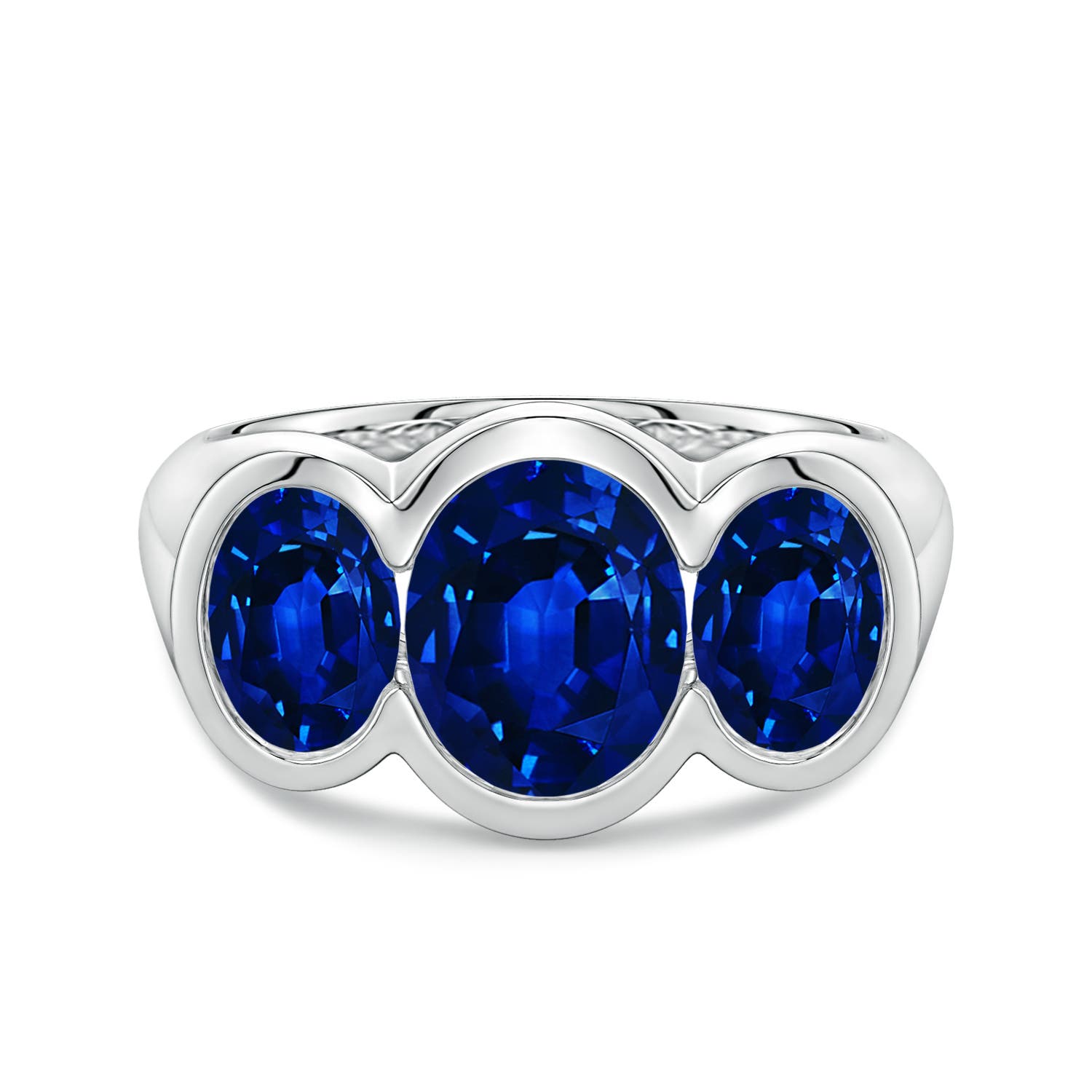 9x7mm Labgrown Flush-Set Oval Lab-Grown Blue Sapphire Three-Stone Engagement Ring in White Gold