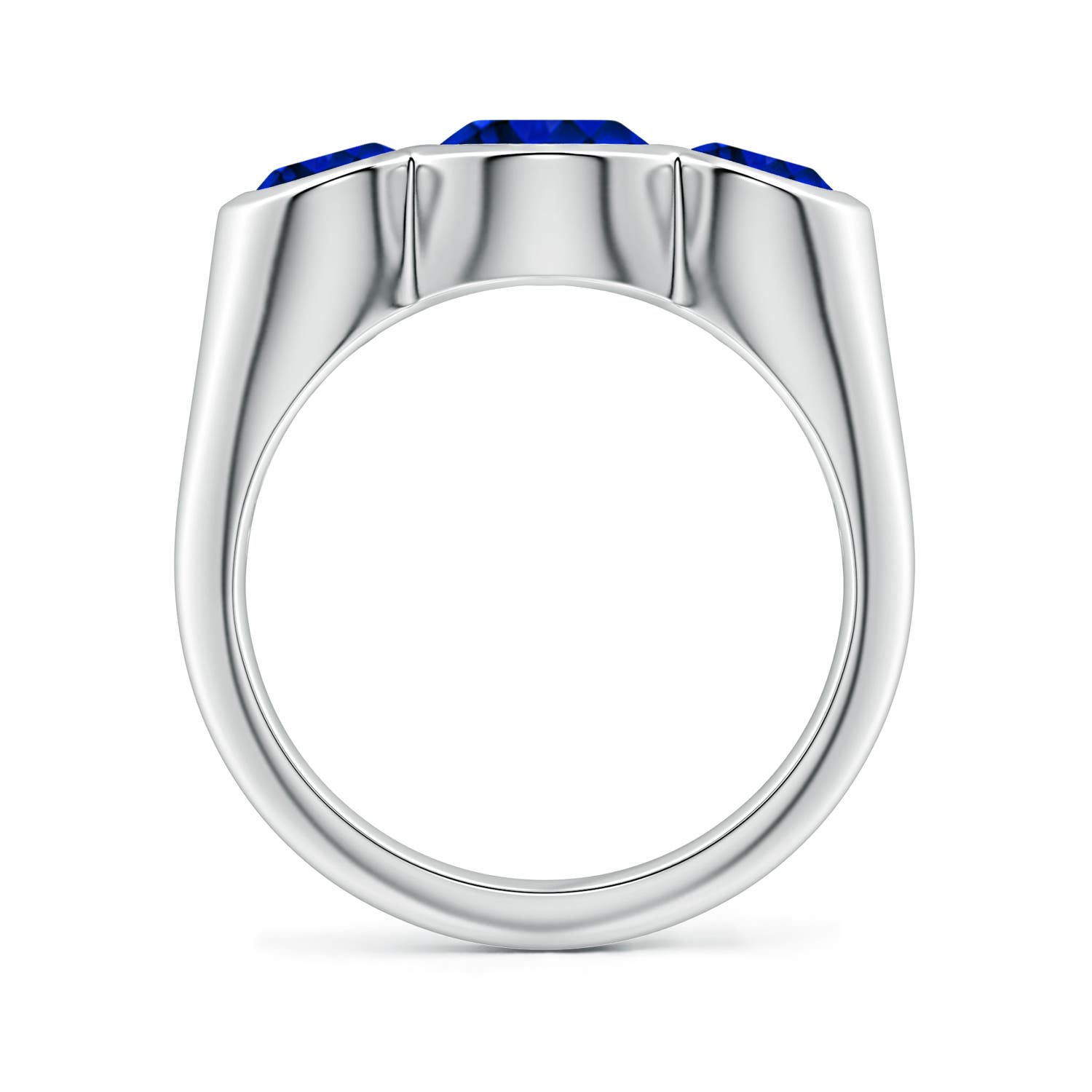9x7mm Labgrown Flush-Set Oval Lab-Grown Blue Sapphire Three-Stone Engagement Ring in White Gold