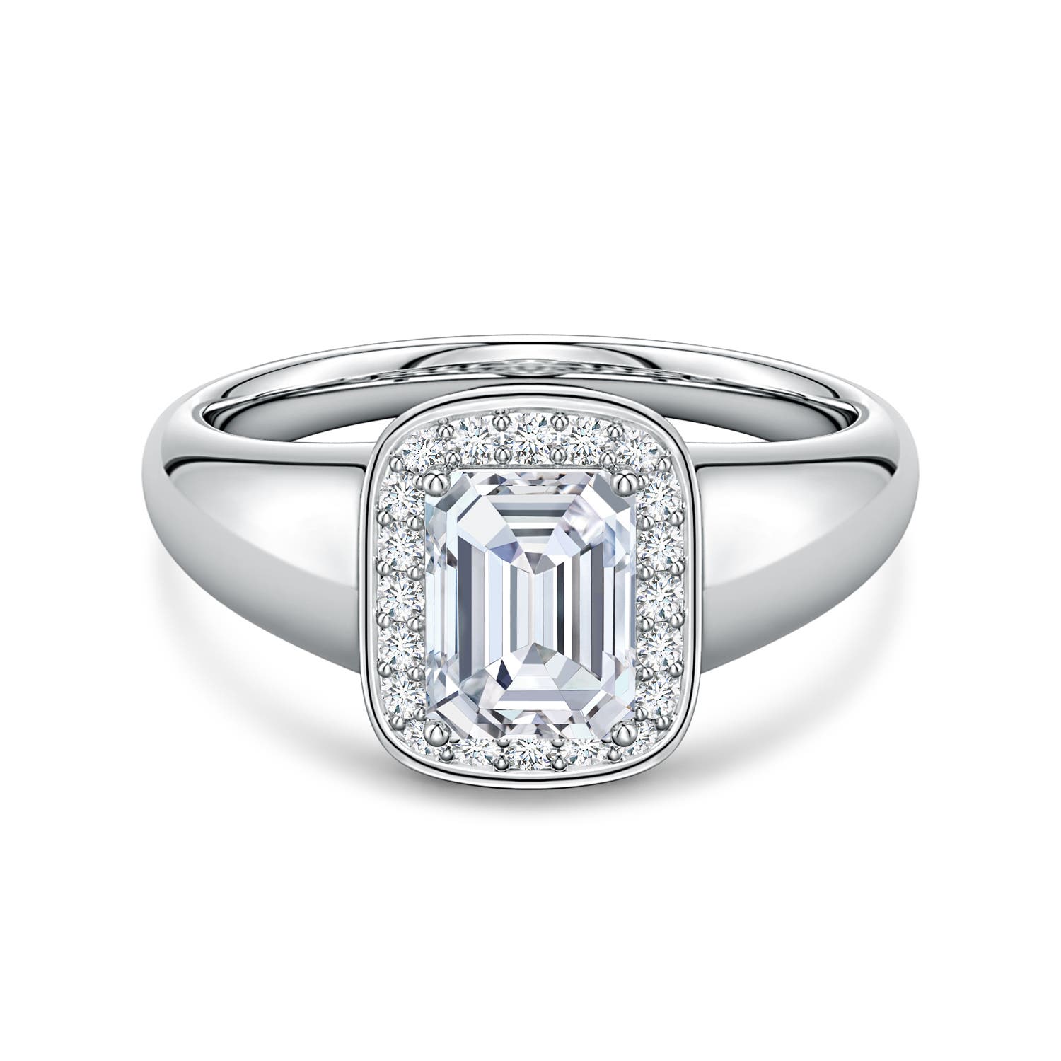 7x5mm FGVS Emerald-Cut Lab-Grown Diamond Signet Halo Engagement Ring in White Gold