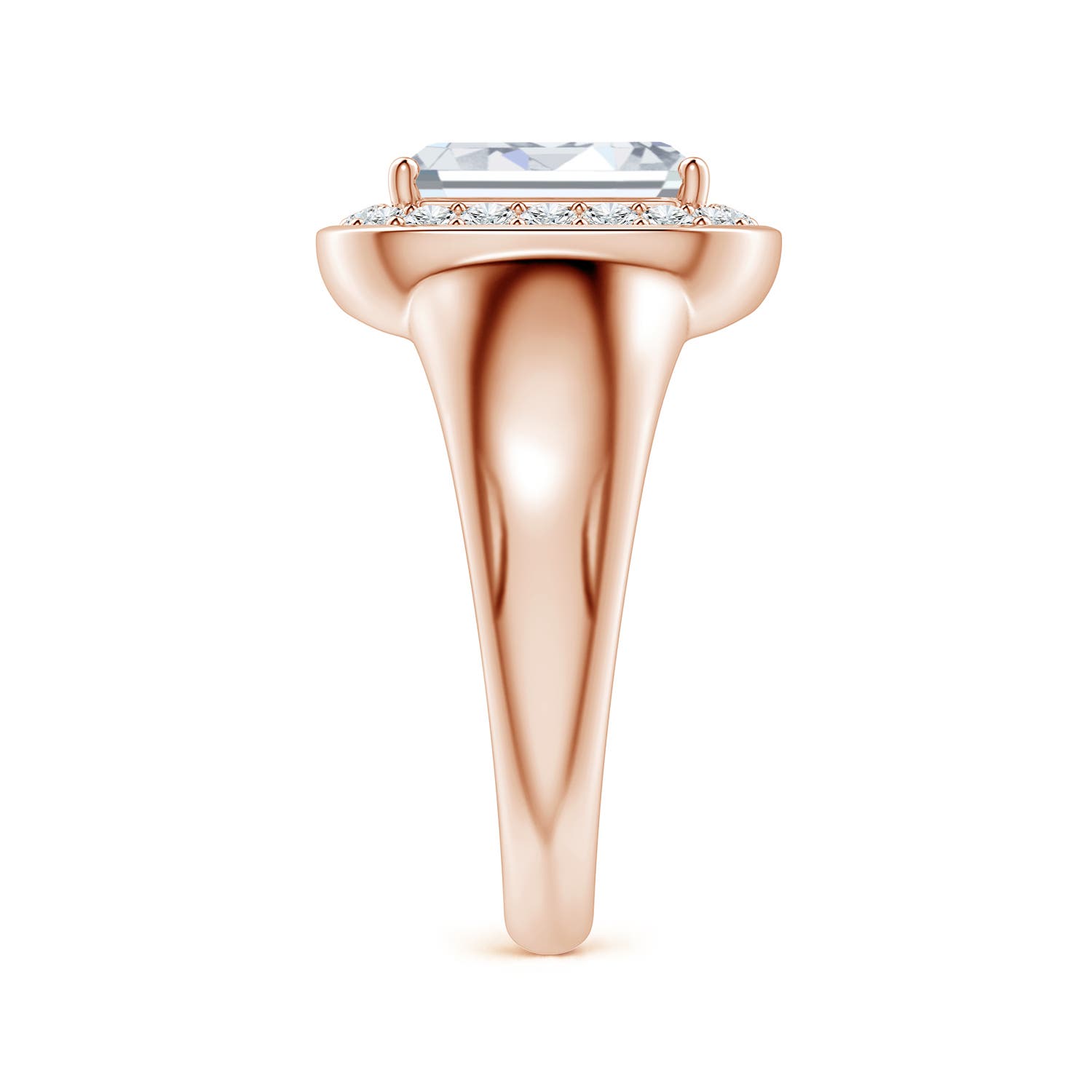 9.10x6.45mm FGVS Emerald-Cut Lab-Grown Diamond Signet Halo Engagement Ring in Rose Gold - side 4