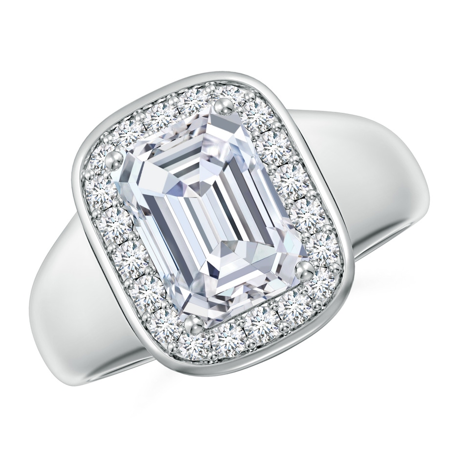 9.10x6.45mm FGVS Emerald-Cut Lab-Grown Diamond Signet Halo Engagement Ring in White Gold 