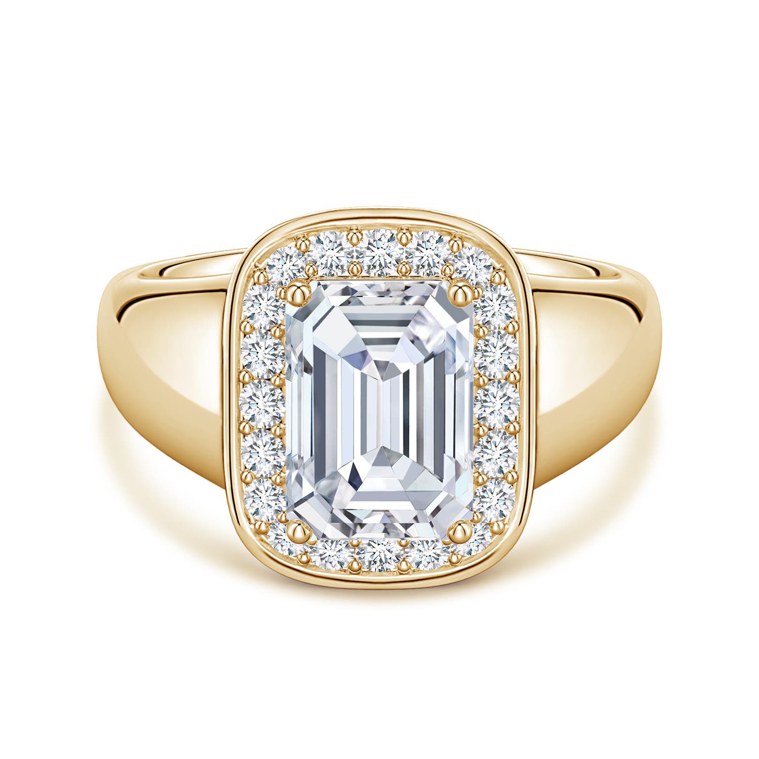9.10x6.45mm FGVS Emerald-Cut Lab-Grown Diamond Signet Halo Engagement Ring in Yellow Gold
