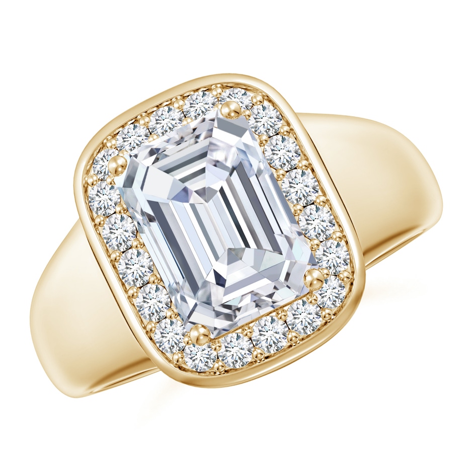 9.10x6.45mm FGVS Emerald-Cut Lab-Grown Diamond Signet Halo Engagement Ring in Yellow Gold 