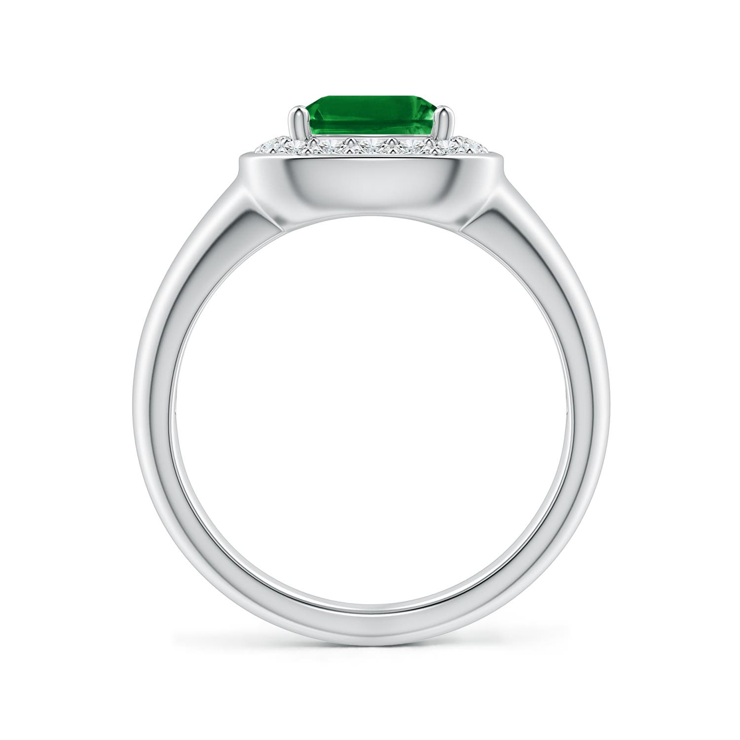 9x7mm Labgrown Emerald-Cut Lab-Grown Emerald Signet Halo Engagement Ring in 18K White Gold