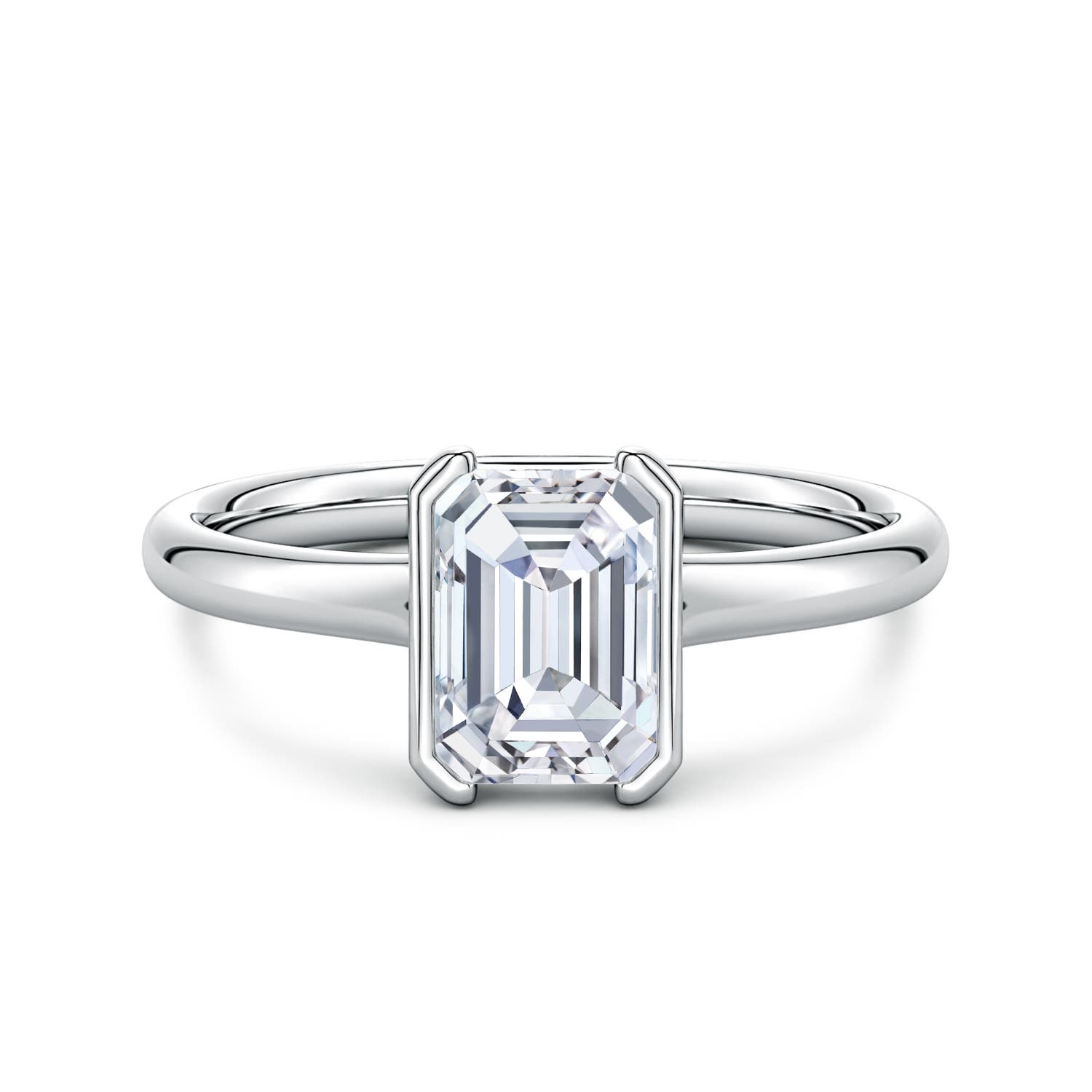 7.5x5.5mm FGVS Semi Bezel-Set Emerald-Cut Lab-Grown Diamond Solitaire Engagement Ring in 18K White Gold