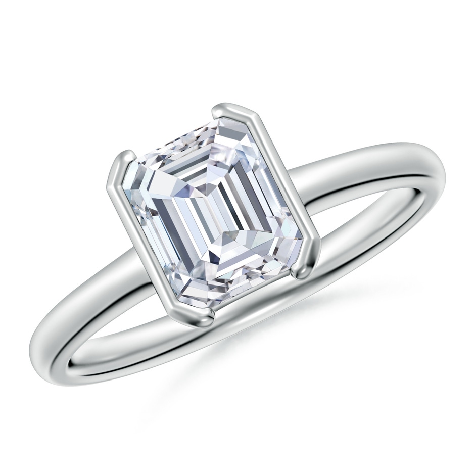 7.5x5.5mm FGVS Semi Bezel-Set Emerald-Cut Lab-Grown Diamond Solitaire Engagement Ring in White Gold 