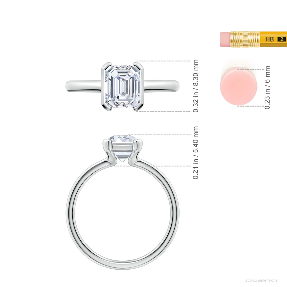 7.5x5.5mm FGVS Semi Bezel-Set Emerald-Cut Lab-Grown Diamond Solitaire Engagement Ring in White Gold ruler