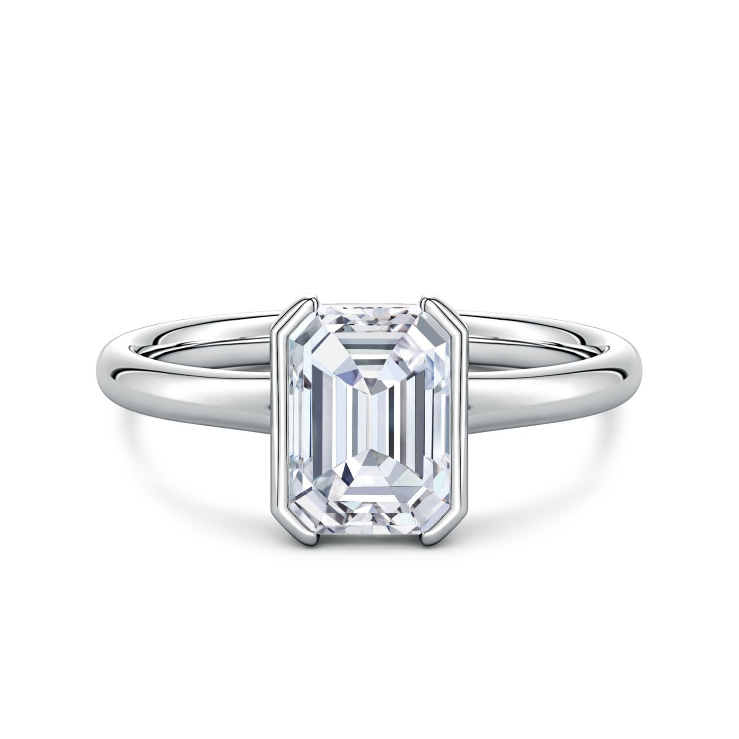 8x6mm FGVS Semi Bezel-Set Emerald-Cut Lab-Grown Diamond Solitaire Engagement Ring in White Gold
