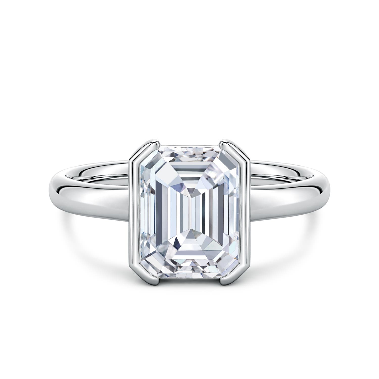 9x7mm FGVS Semi Bezel-Set Emerald-Cut Lab-Grown Diamond Solitaire Engagement Ring in White Gold