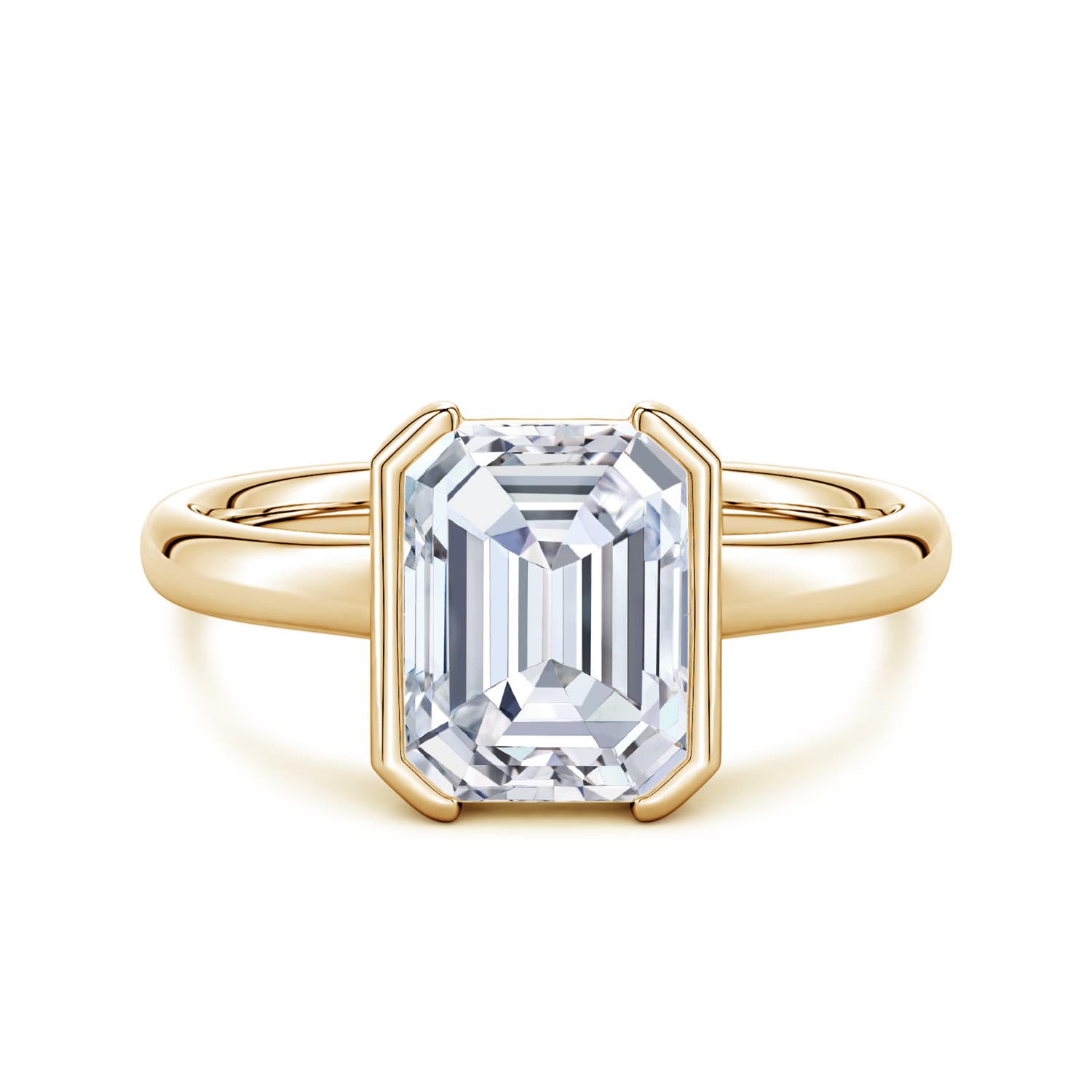9x7mm FGVS Semi Bezel-Set Emerald-Cut Lab-Grown Diamond Solitaire Engagement Ring in Yellow Gold