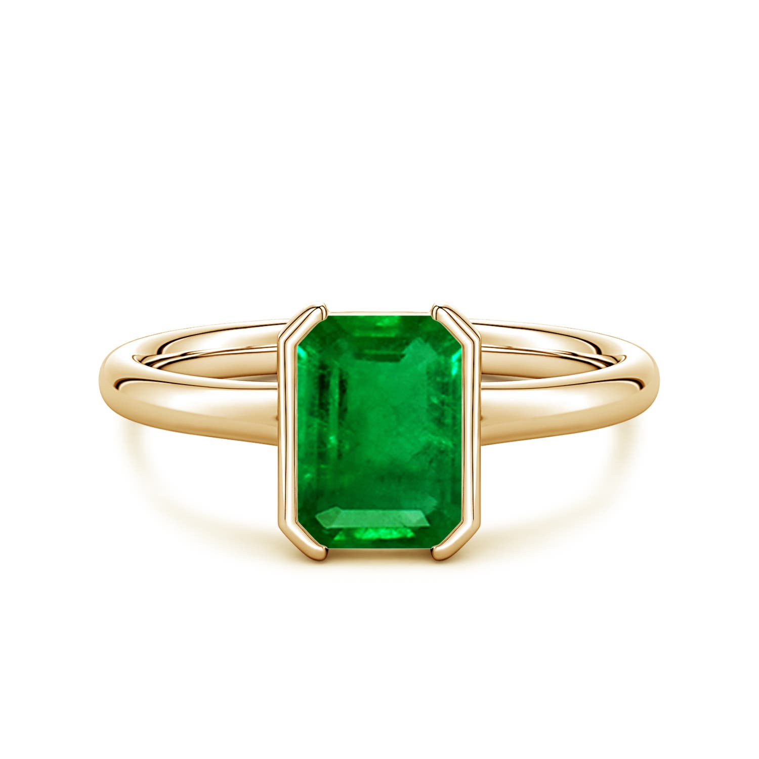 8x6mm Labgrown Semi Bezel-Set Emerald-Cut Lab-Grown Emerald Solitaire Engagement Ring in Yellow Gold