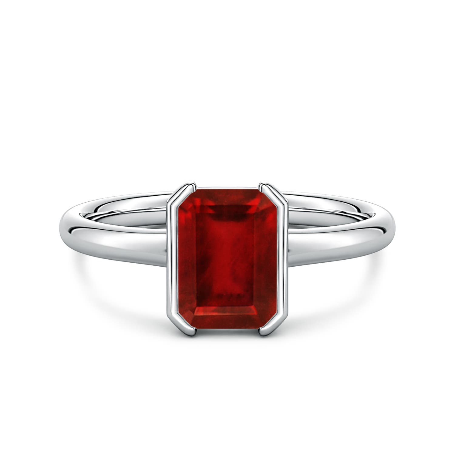 8x6mm Labgrown Semi Bezel-Set Emerald-Cut Lab-Grown Ruby Solitaire Engagement Ring in White Gold