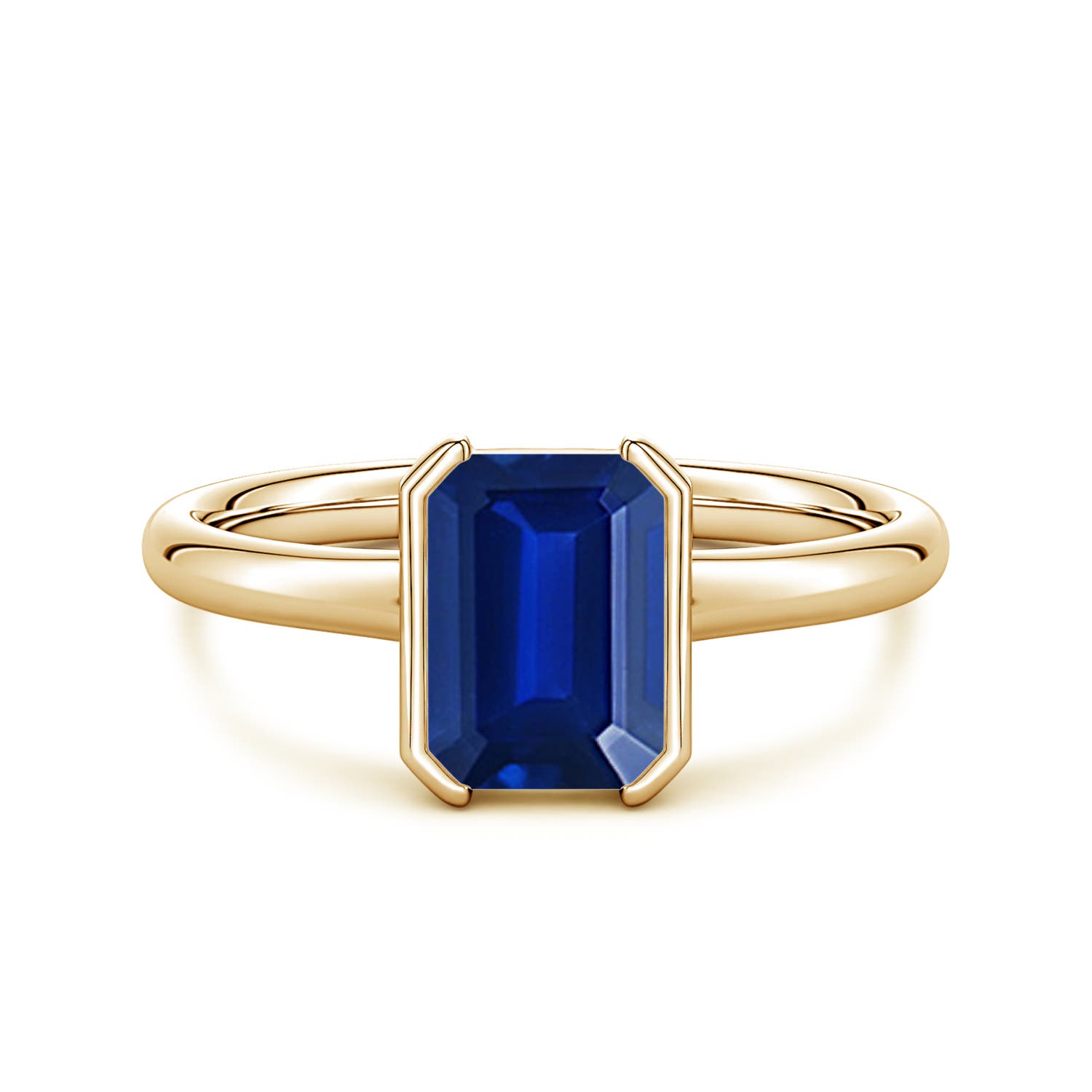 8x6mm Labgrown Semi Bezel-Set Emerald-Cut Lab-Grown Blue Sapphire Solitaire Engagement Ring in 18K Yellow Gold