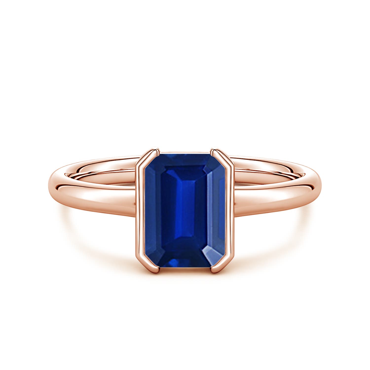 8x6mm Labgrown Semi Bezel-Set Emerald-Cut Lab-Grown Blue Sapphire Solitaire Engagement Ring in Rose Gold