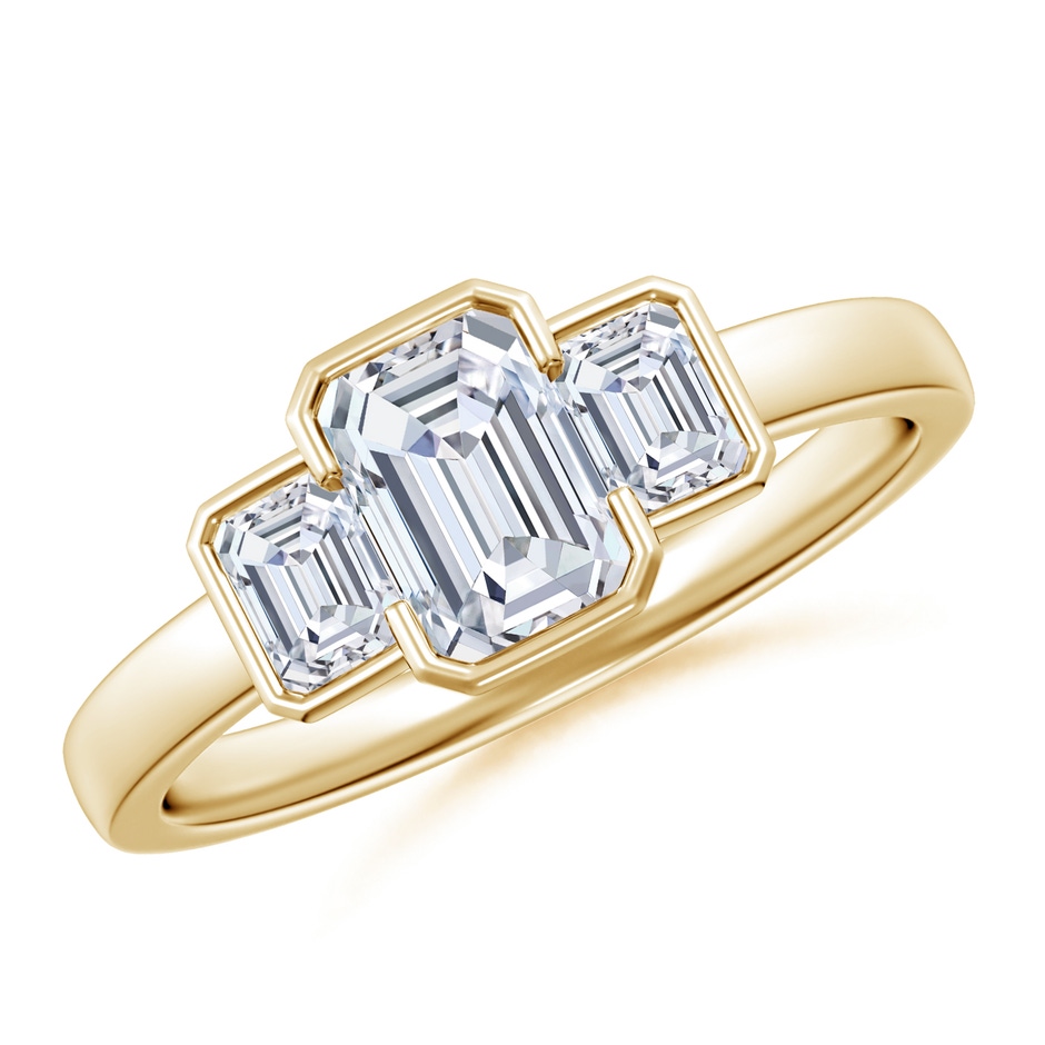 6.5x4.5mm FGVS Semi Bezel-Set Emerald-Cut Lab-Grown Diamond Three-Stone Engagement Ring in 18K Yellow Gold 
