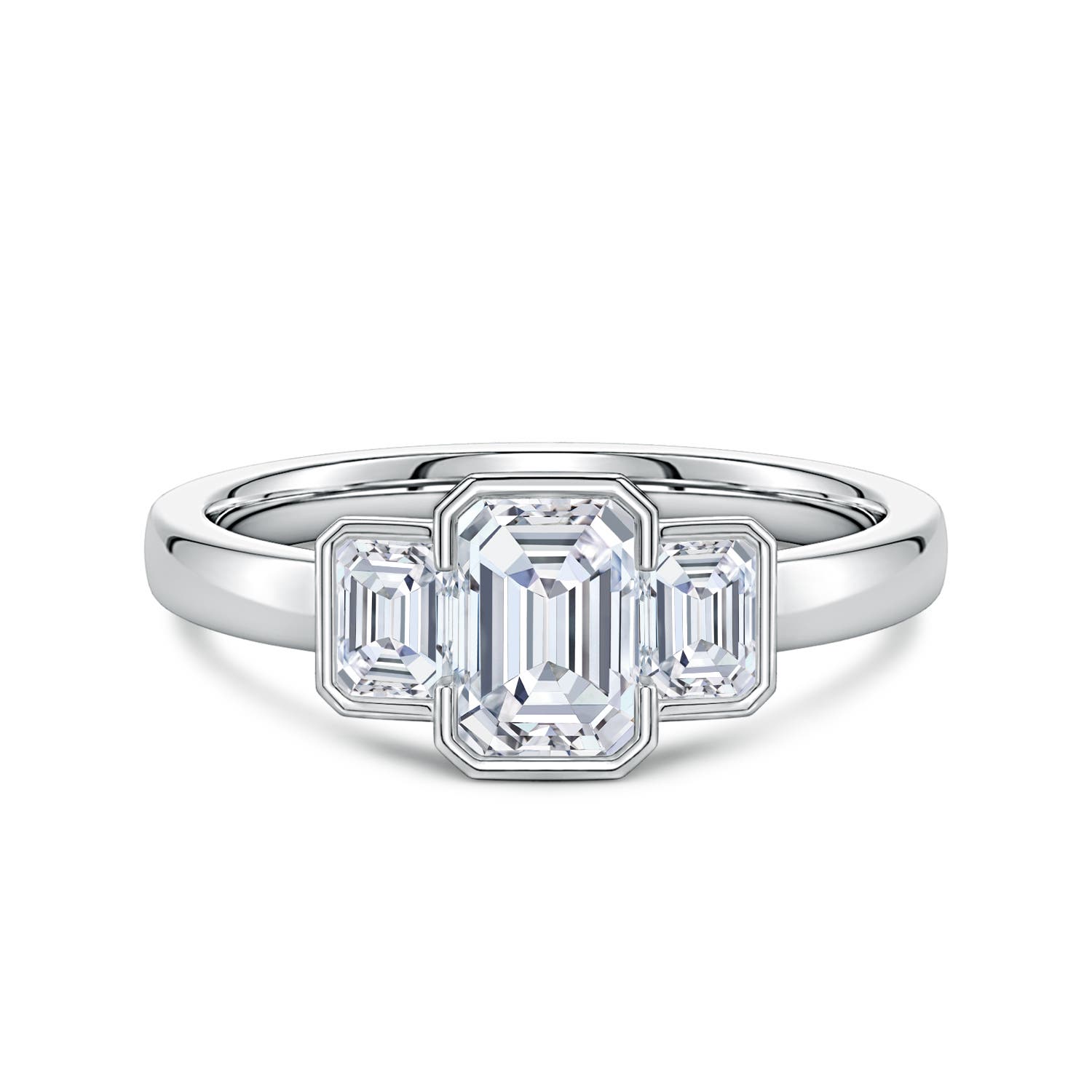 6.5x4.5mm FGVS Semi Bezel-Set Emerald-Cut Lab-Grown Diamond Three-Stone Engagement Ring in P950 Platinum