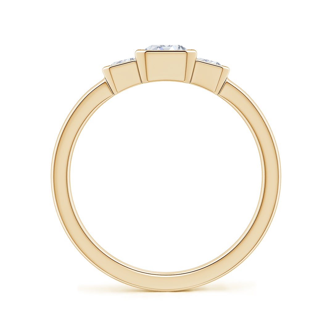 6.5x4.5mm FGVS Semi Bezel-Set Emerald-Cut Lab-Grown Diamond Three-Stone Engagement Ring in Yellow Gold - side 3