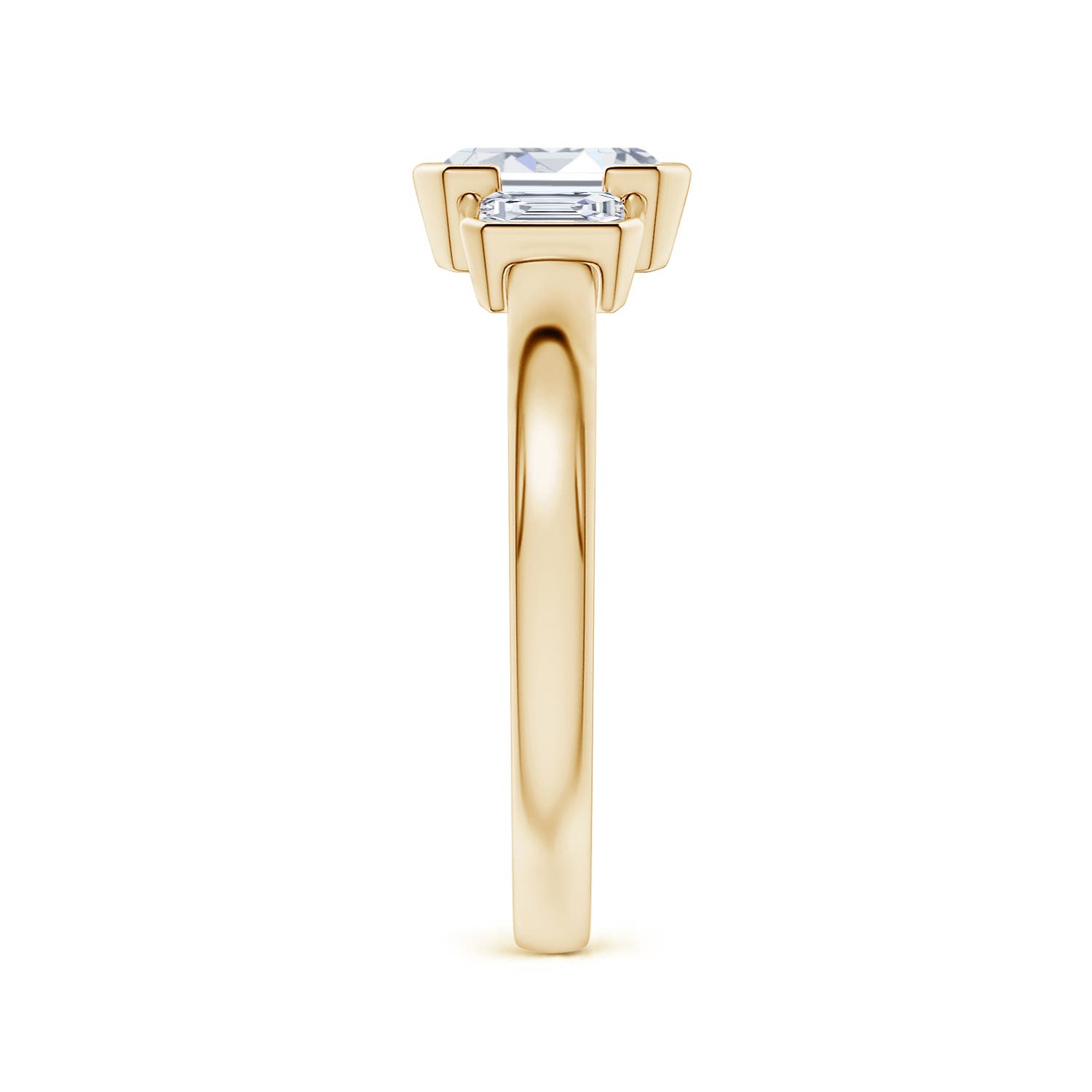 6.5x4.5mm FGVS Semi Bezel-Set Emerald-Cut Lab-Grown Diamond Three-Stone Engagement Ring in Yellow Gold - side 4