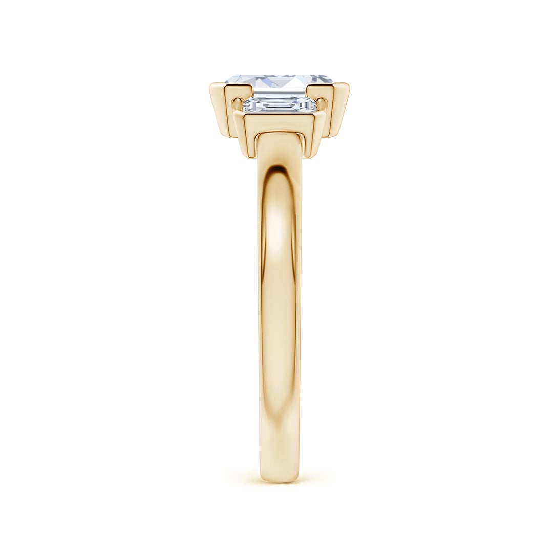 6.5x4.5mm FGVS Semi Bezel-Set Emerald-Cut Lab-Grown Diamond Three-Stone Engagement Ring in Yellow Gold - side 4