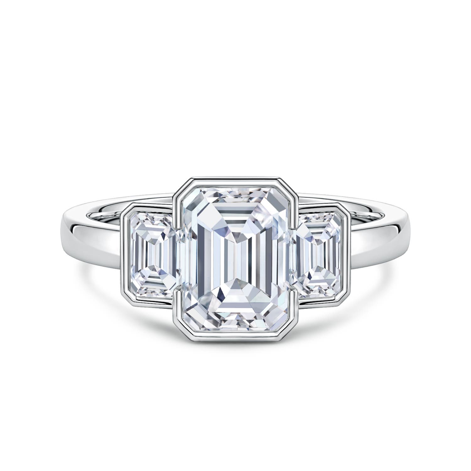 8x6mm FGVS Semi Bezel-Set Emerald-Cut Lab-Grown Diamond Three-Stone Engagement Ring in White Gold