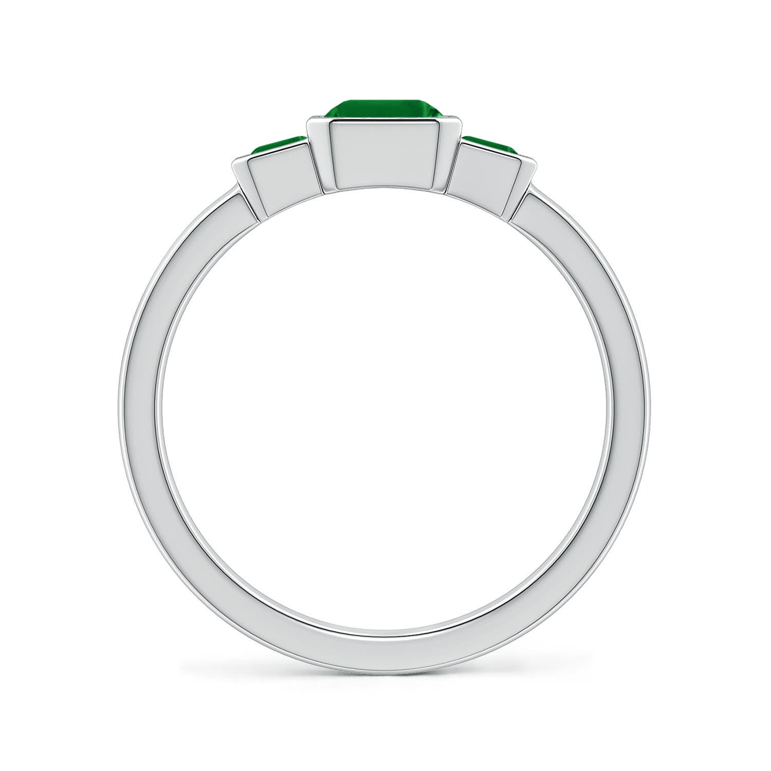 7x5mm Labgrown Semi Bezel-Set Emerald-Cut Lab-Grown Emerald Three-Stone Engagement Ring in 18K White Gold