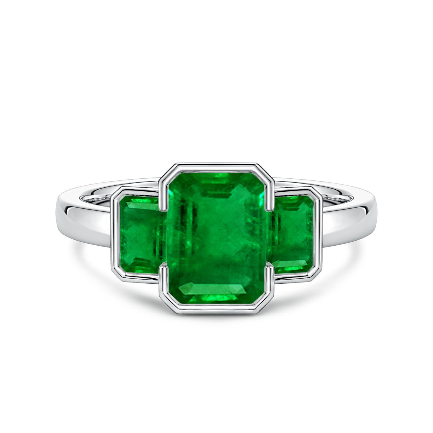 8x6mm Labgrown Semi Bezel-Set Emerald-Cut Lab-Grown Emerald Three-Stone Engagement Ring in 18K White Gold