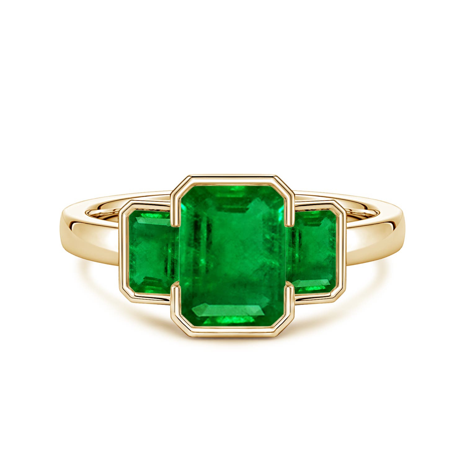 8x6mm Labgrown Semi Bezel-Set Emerald-Cut Lab-Grown Emerald Three-Stone Engagement Ring in 18CT Yellow Gold